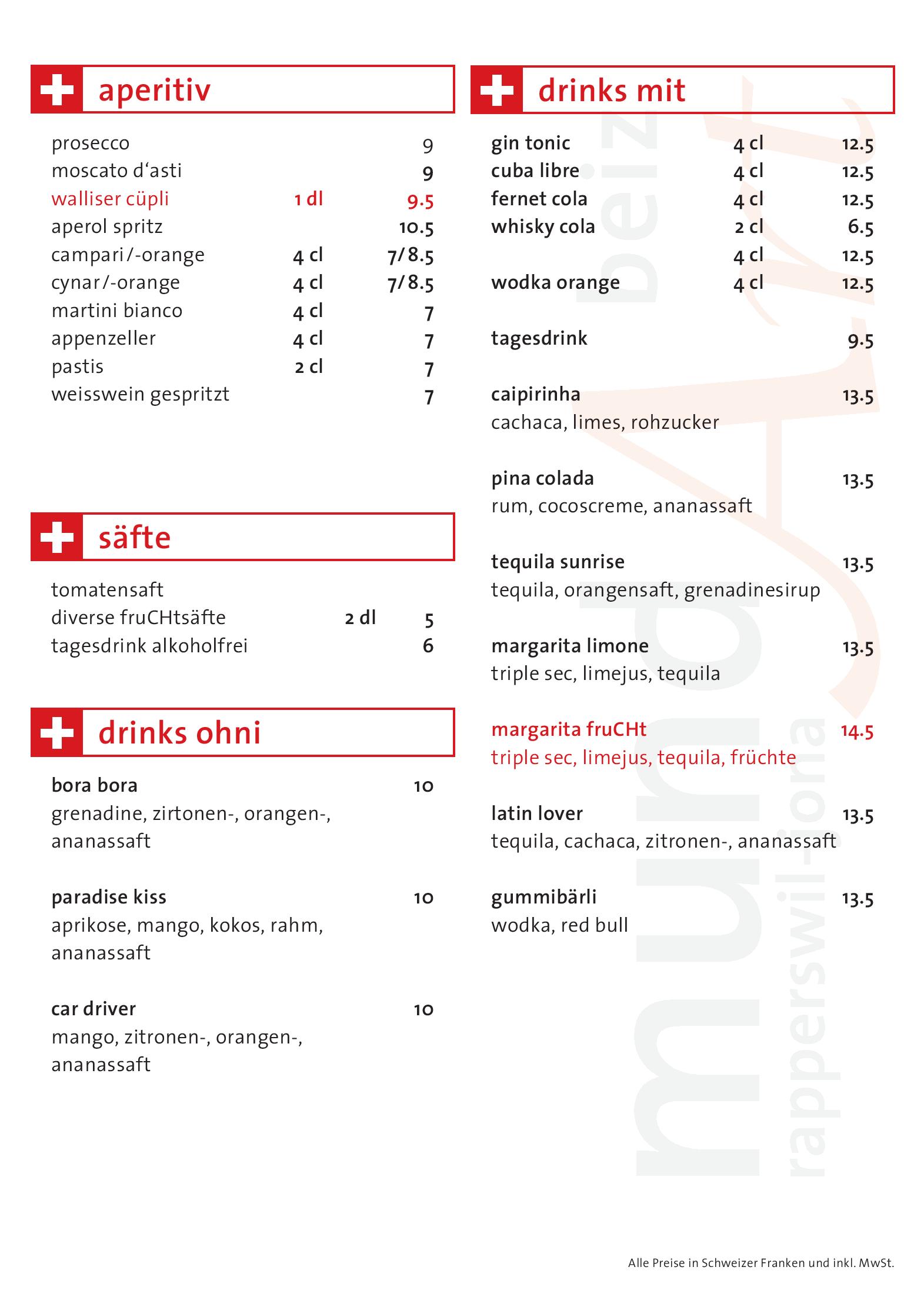 Speisekarte mundArtbeiz in Rapperswil Jona, Seite 6