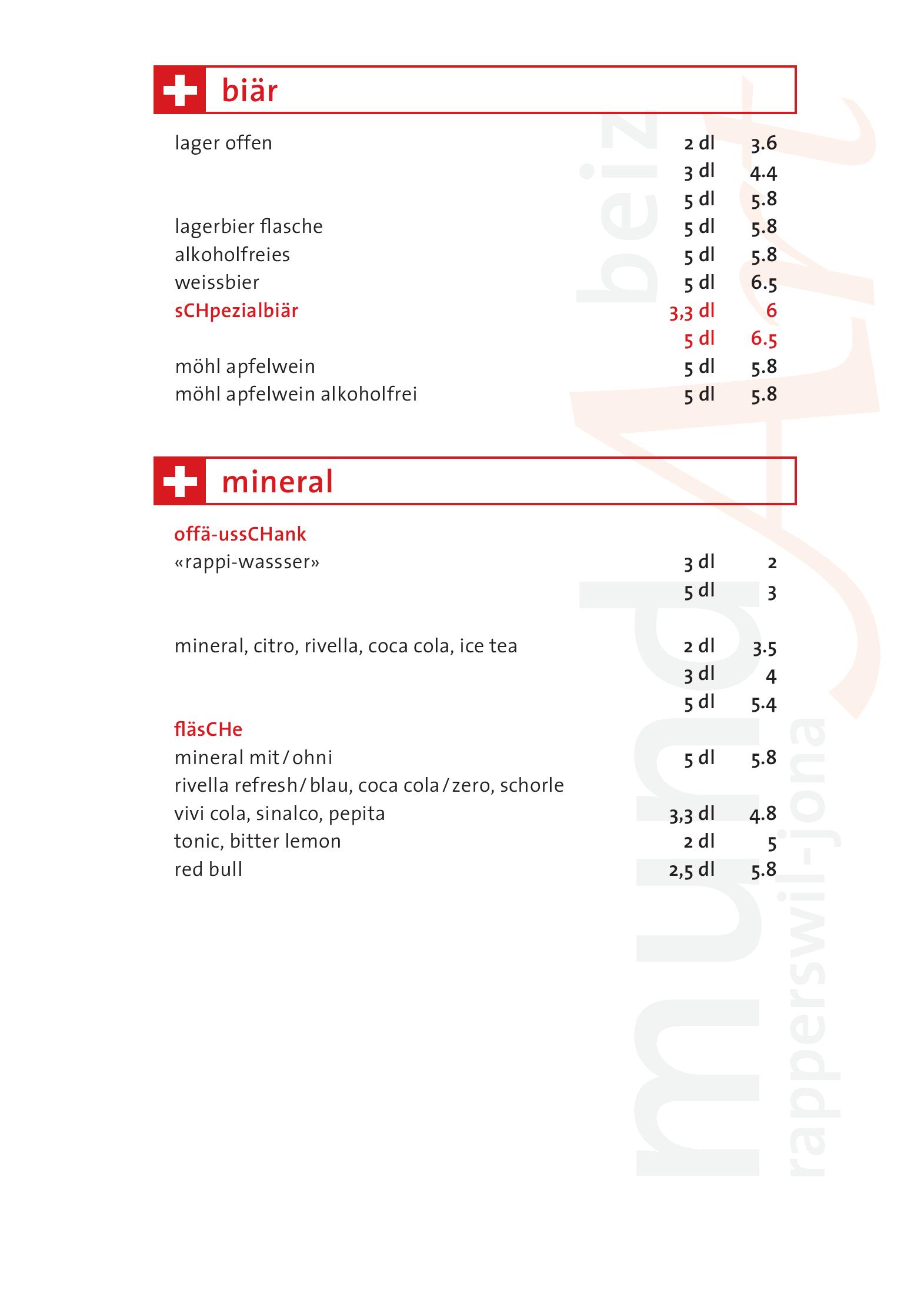 Speisekarte mundArtbeiz in Rapperswil Jona, Seite 3