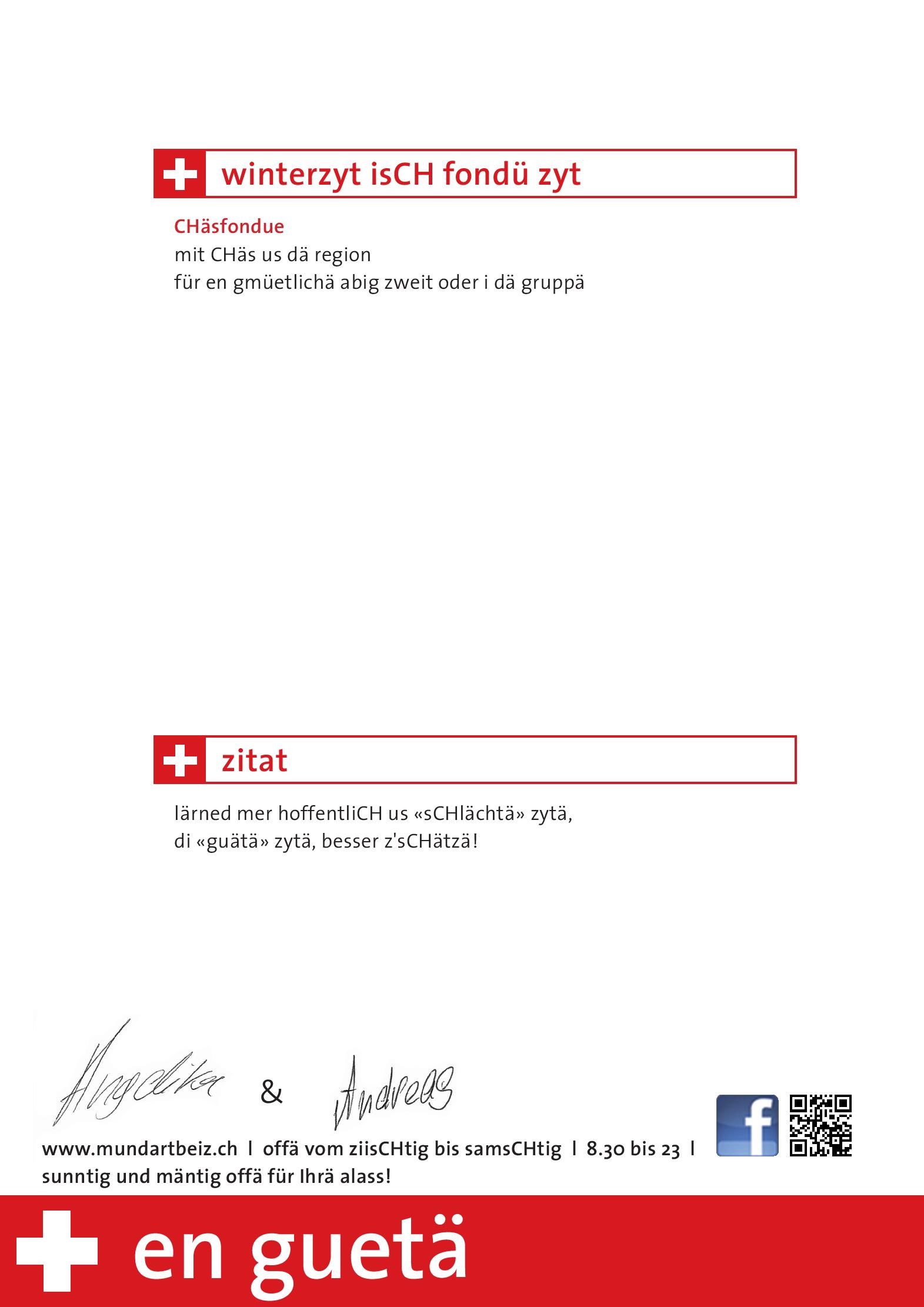 Speisekarte mundArtbeiz in Rapperswil Jona, Seite 1