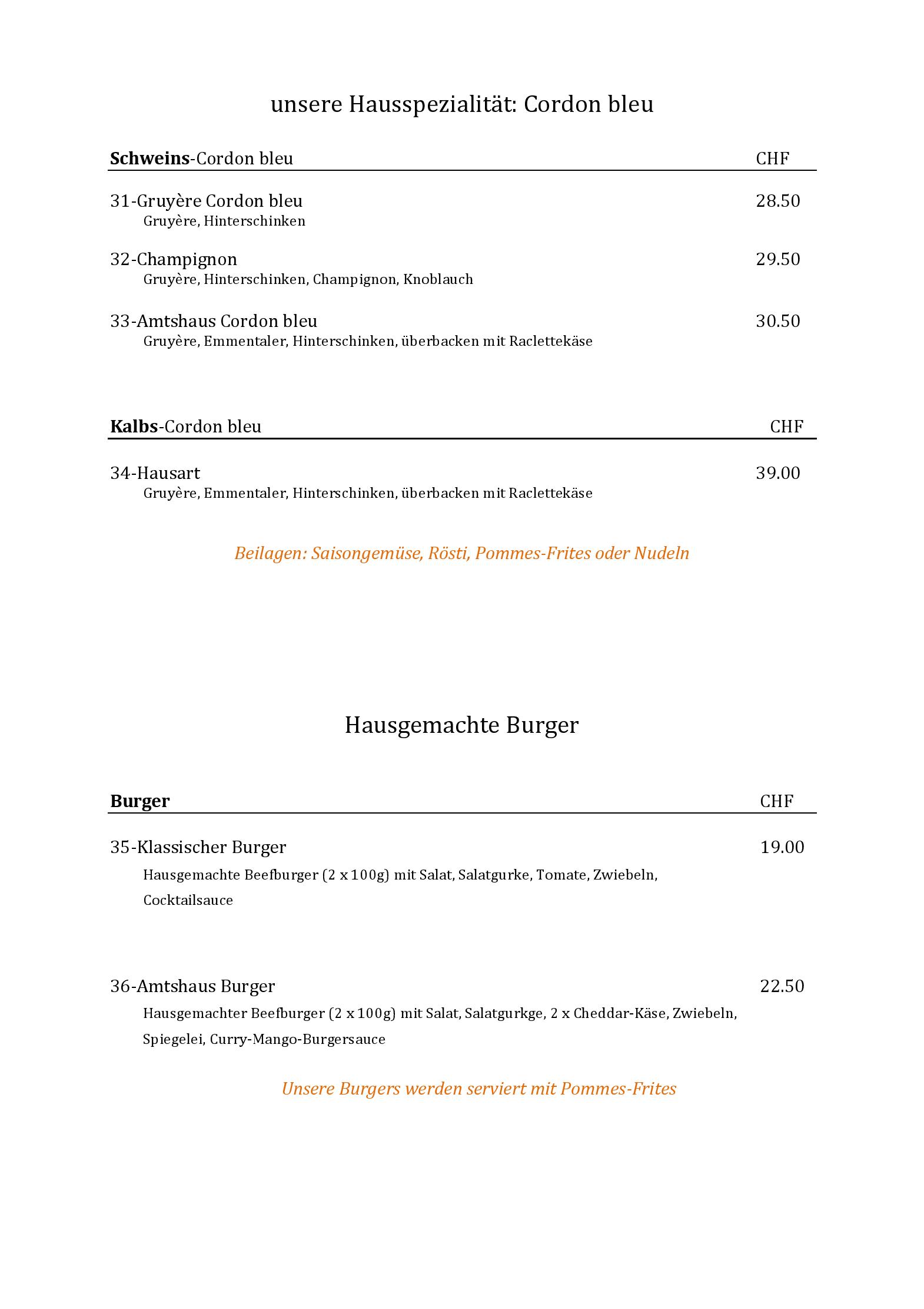 Speisekarte Restaurant Amtshaus in Liestal, Seite 5