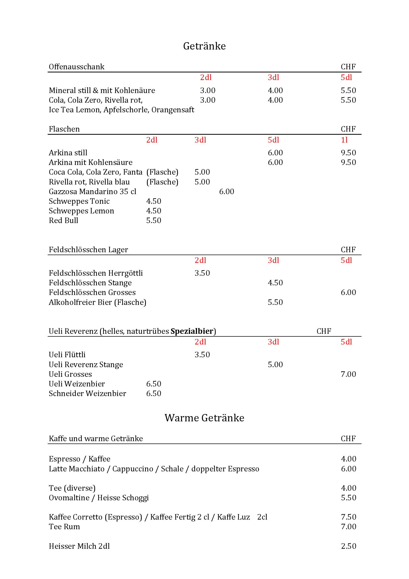 Speisekarte Restaurant Amtshaus in Liestal, Seite 7