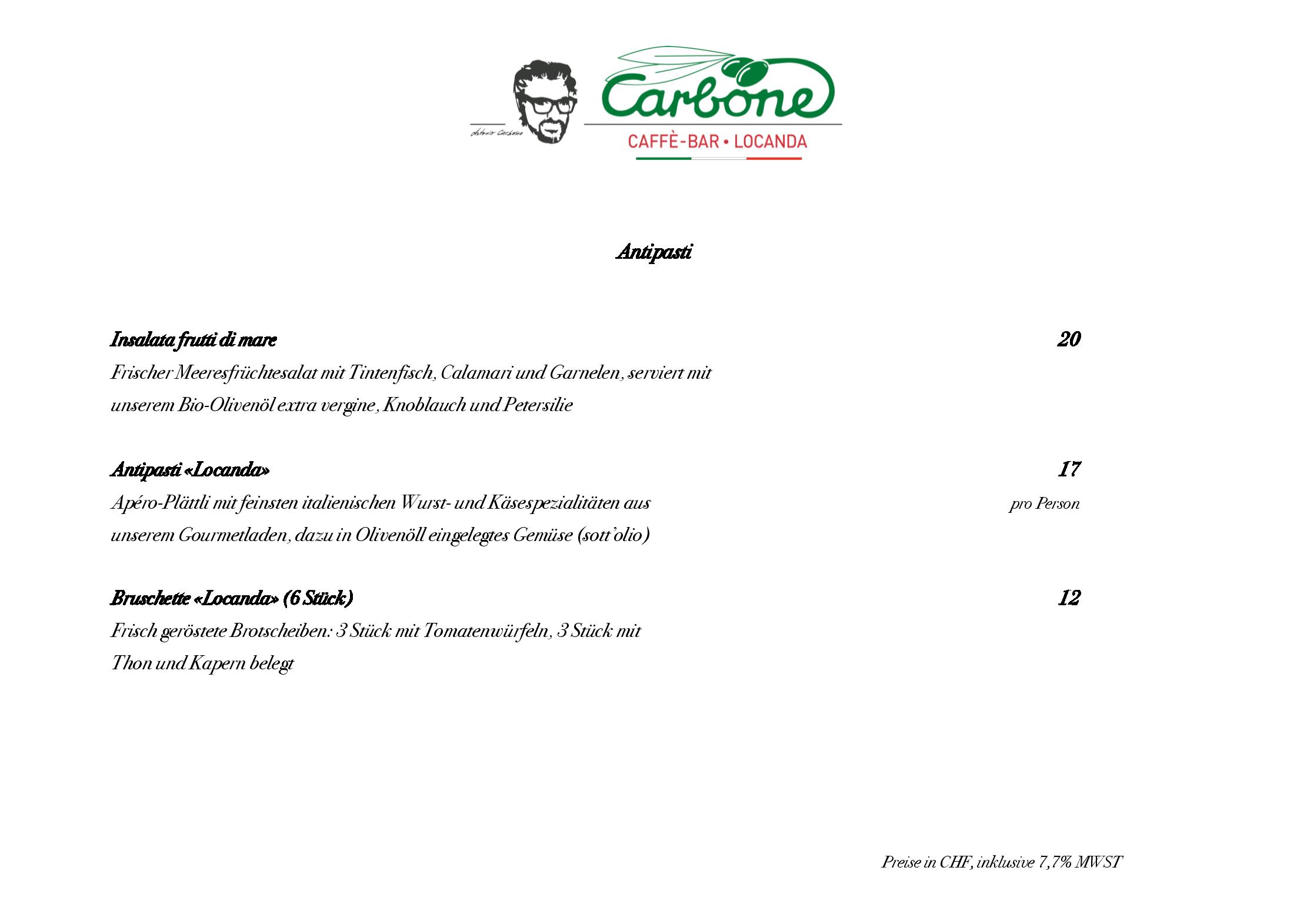Speisekarte Carbone Caffè-Bar e Locanda in Oberwil, Seite 7