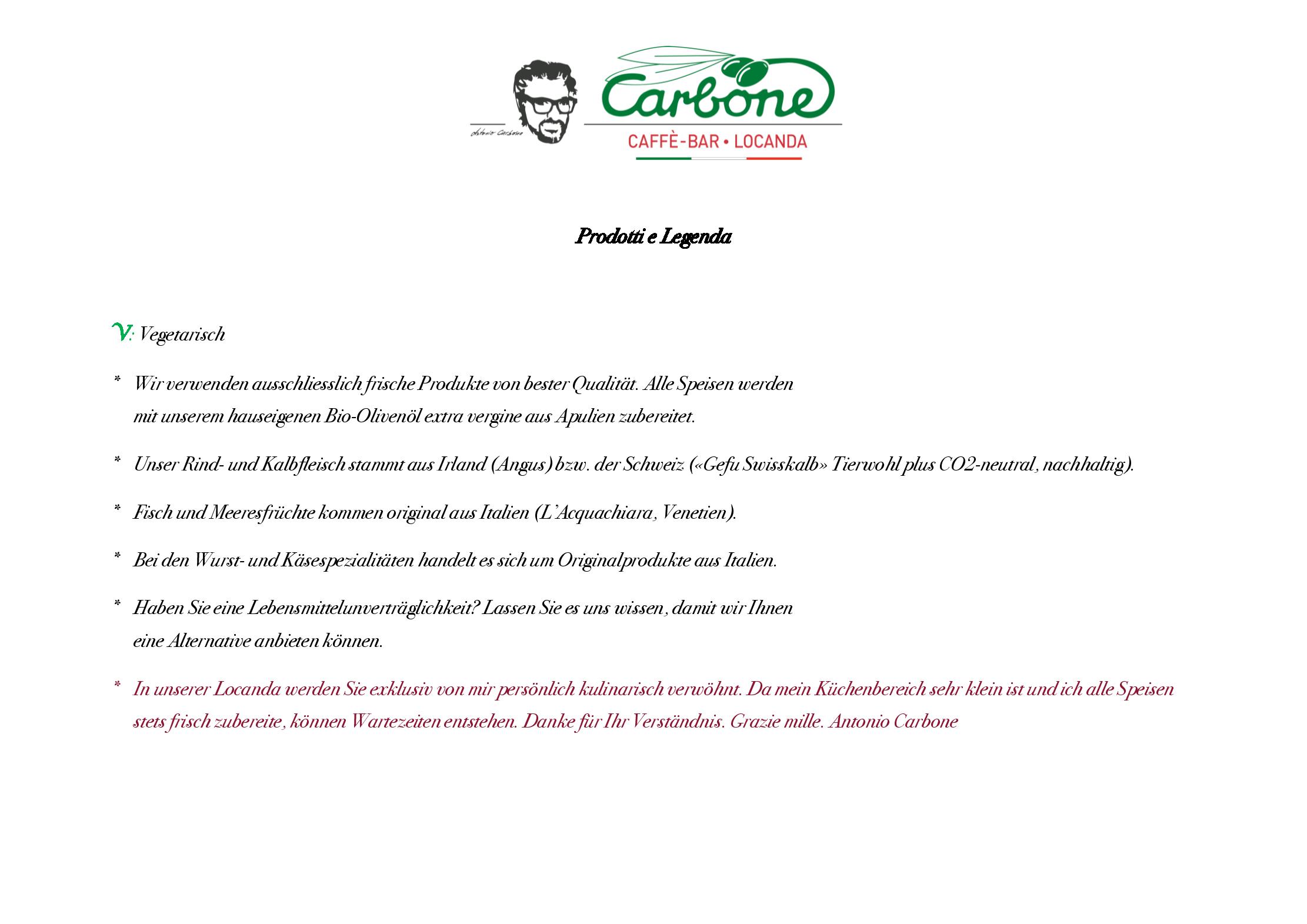 Speisekarte Carbone Caffè-Bar e Locanda in Oberwil, Seite 11