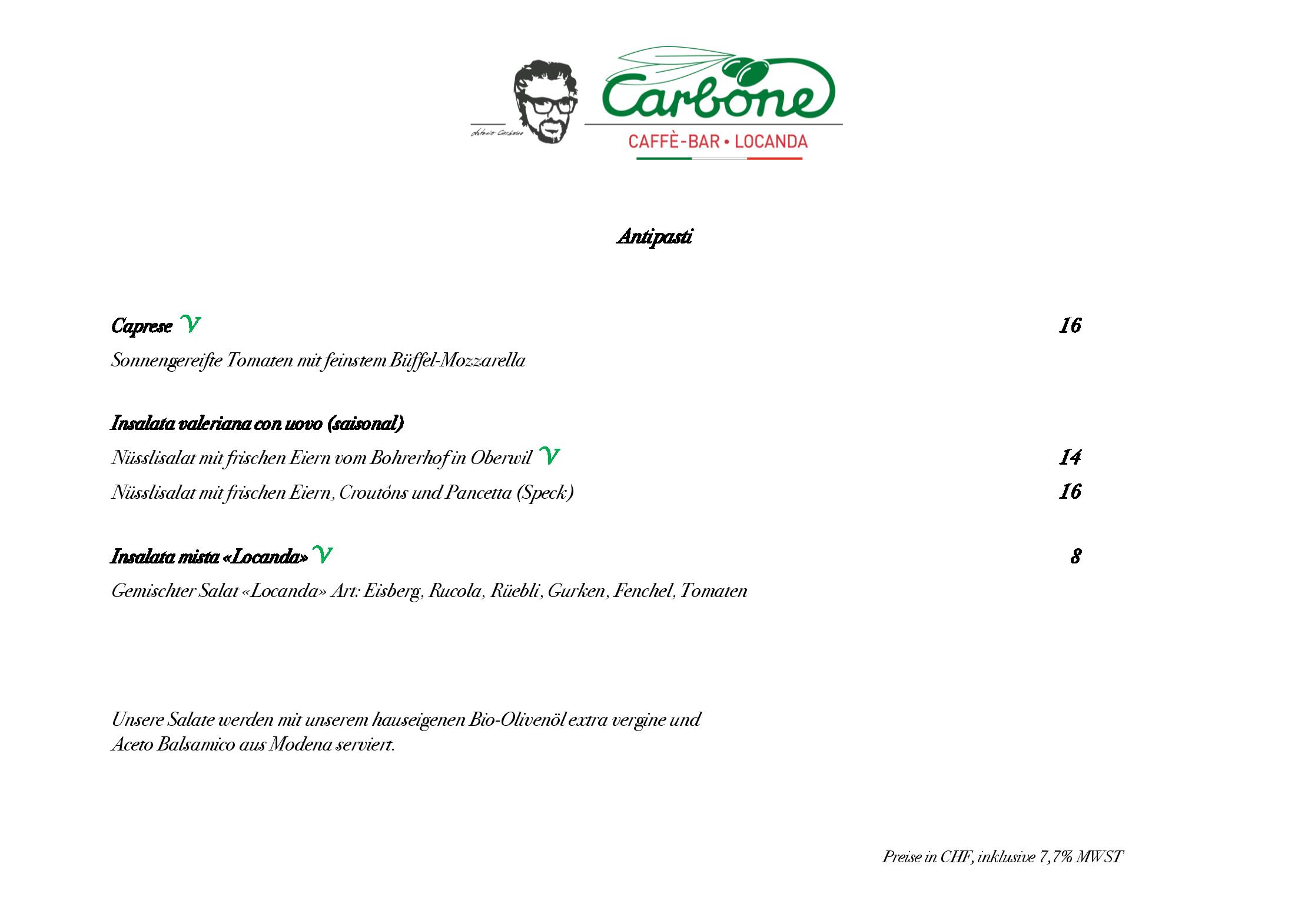 Speisekarte Carbone Caffè-Bar e Locanda in Oberwil, Seite 6