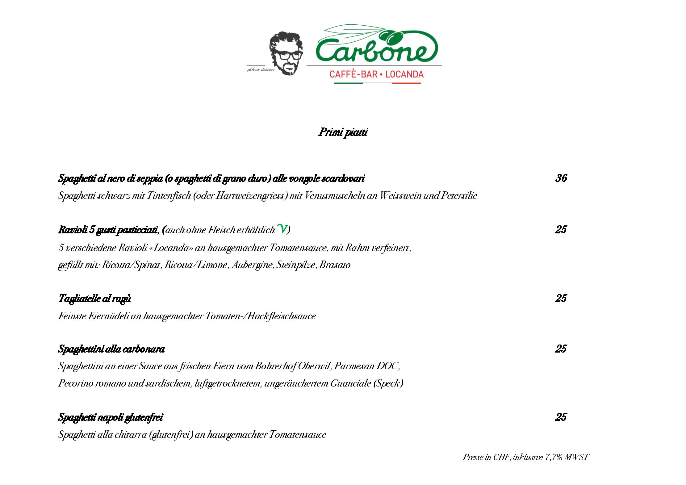 Speisekarte Carbone Caffè-Bar e Locanda in Oberwil, Seite 5