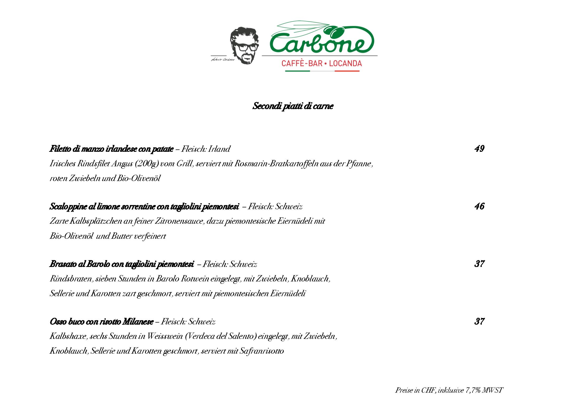 Speisekarte Carbone Caffè-Bar e Locanda in Oberwil, Seite 3