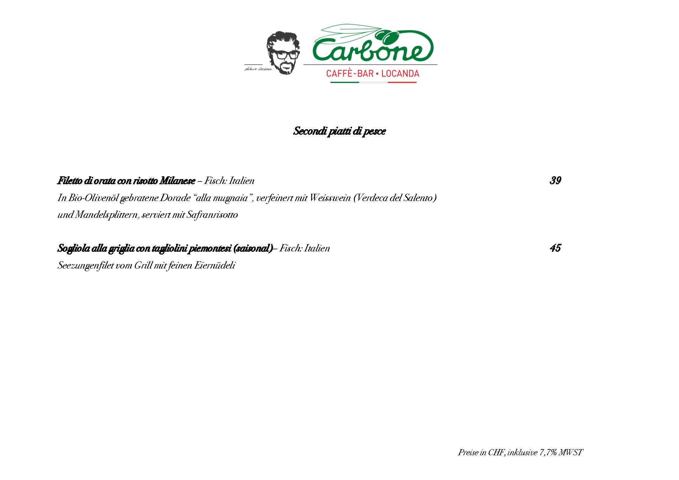 Speisekarte Carbone Caffè-Bar e Locanda in Oberwil, Seite 2