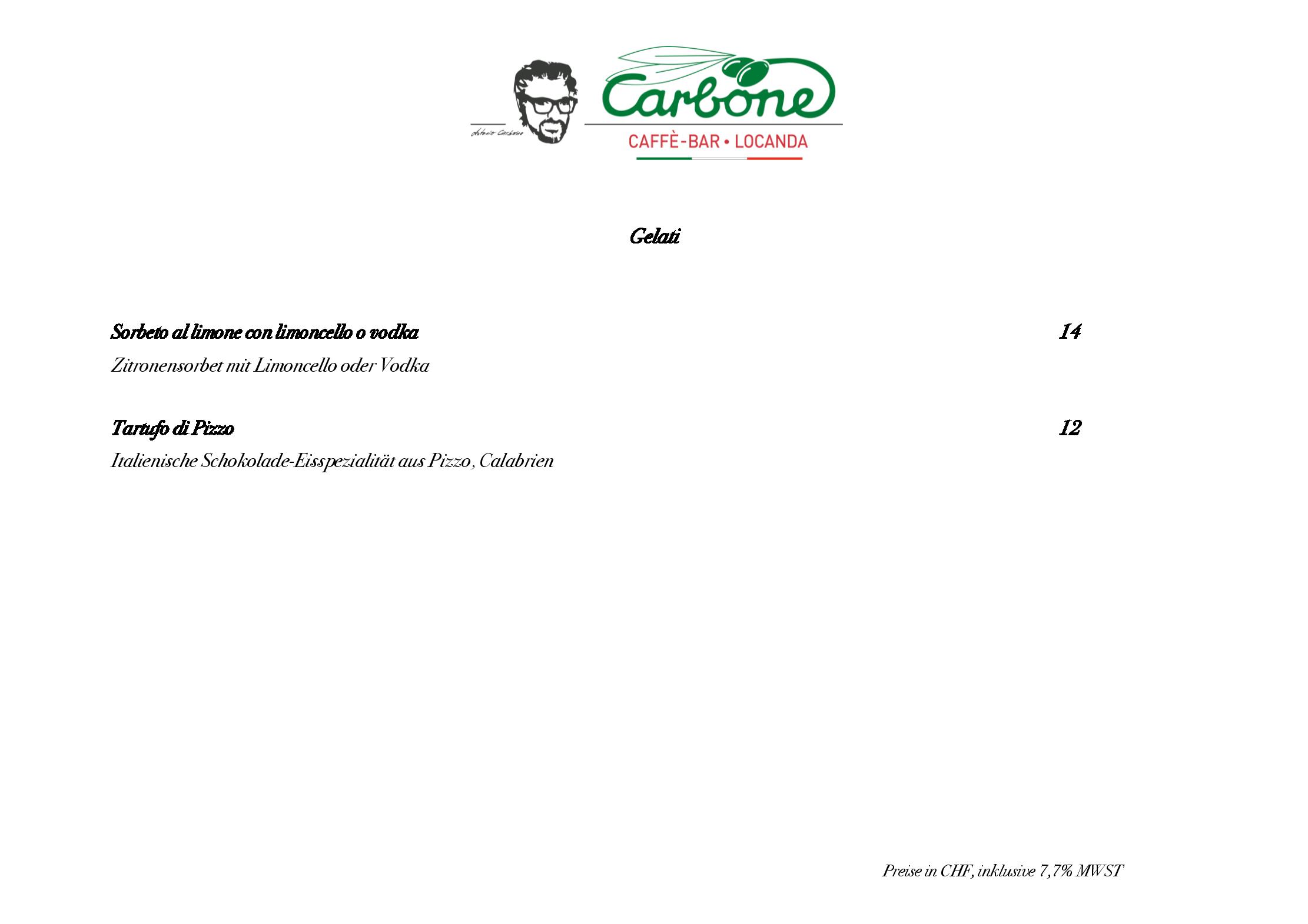 Speisekarte Carbone Caffè-Bar e Locanda in Oberwil, Seite 8