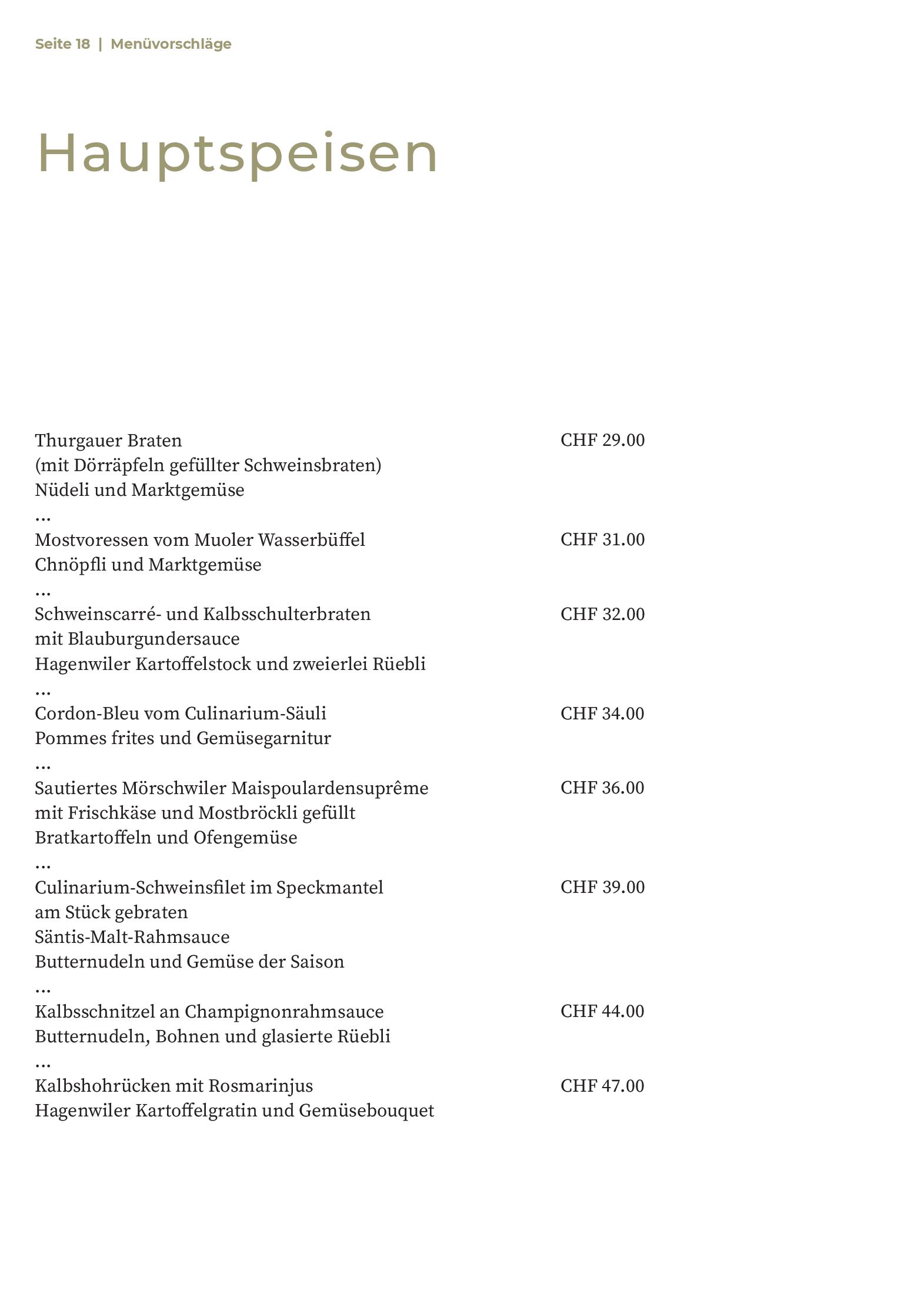 Speisekarte Wasserschloss Hagenwil in Hagenwil bei Amriswil, Seite 18