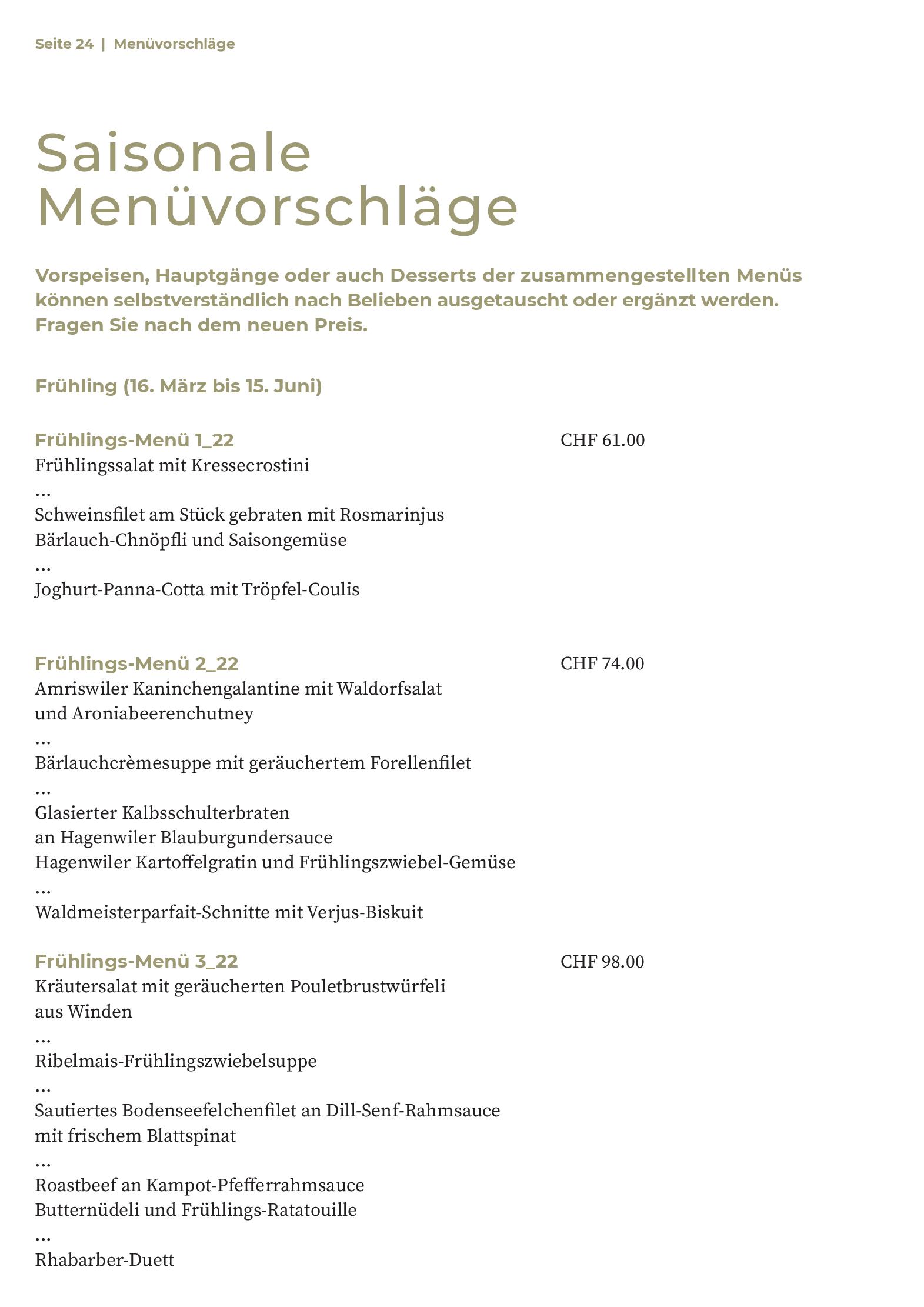Speisekarte Wasserschloss Hagenwil in Hagenwil bei Amriswil, Seite 12