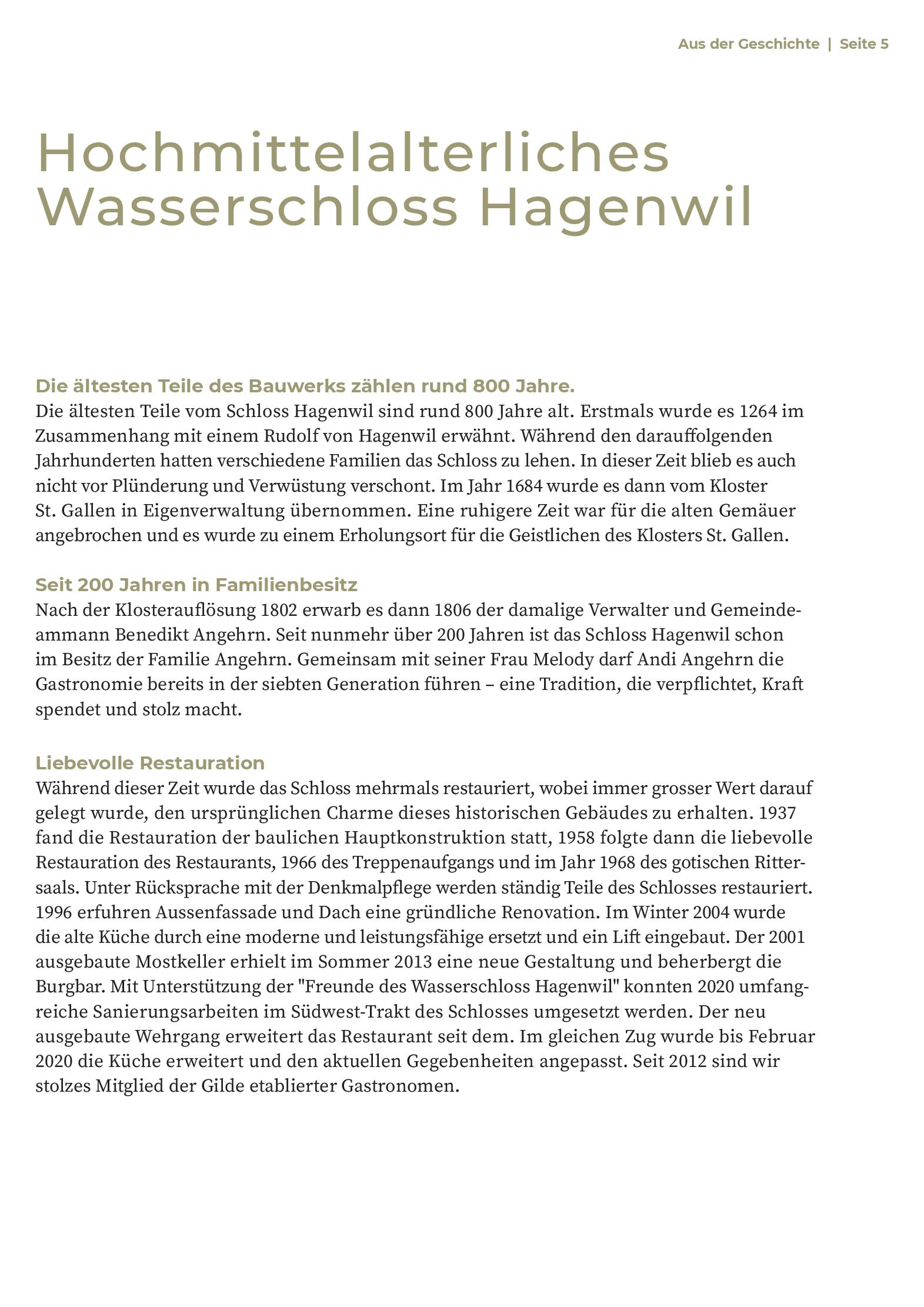 Speisekarte Wasserschloss Hagenwil in Hagenwil bei Amriswil, Seite 31