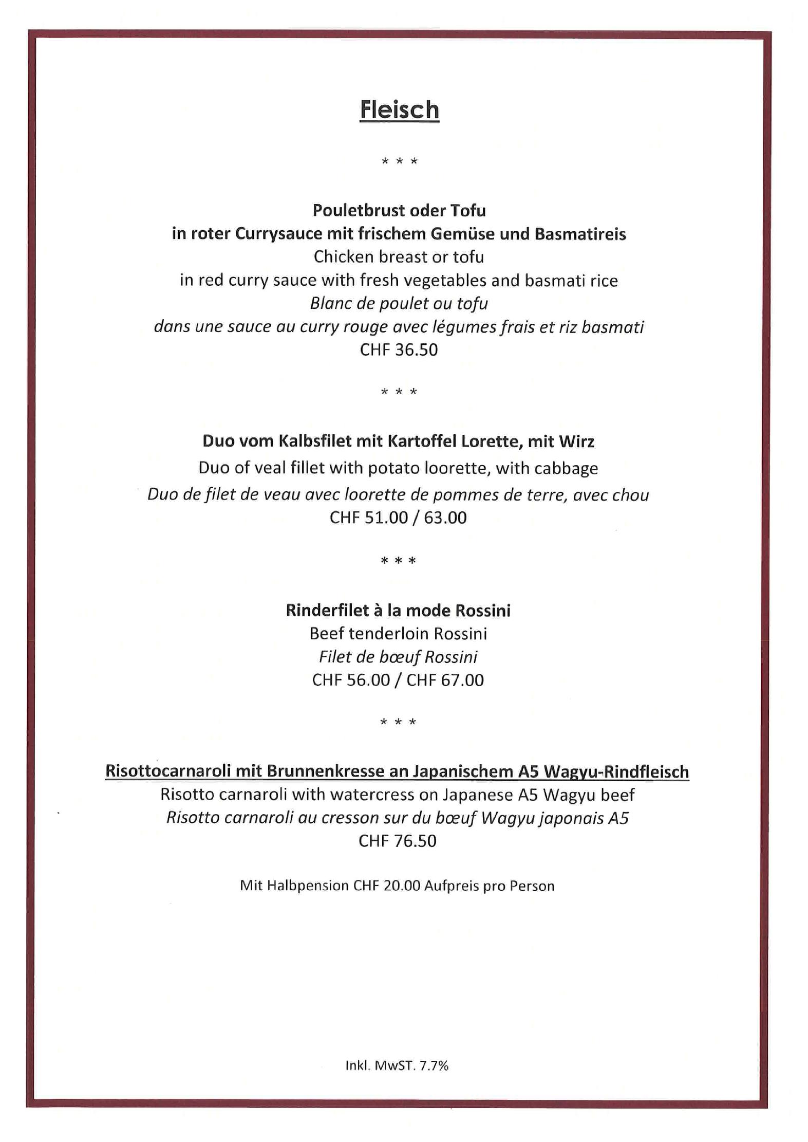 Speisekarte Hotel Beau Rivage in Weggis, Seite 4