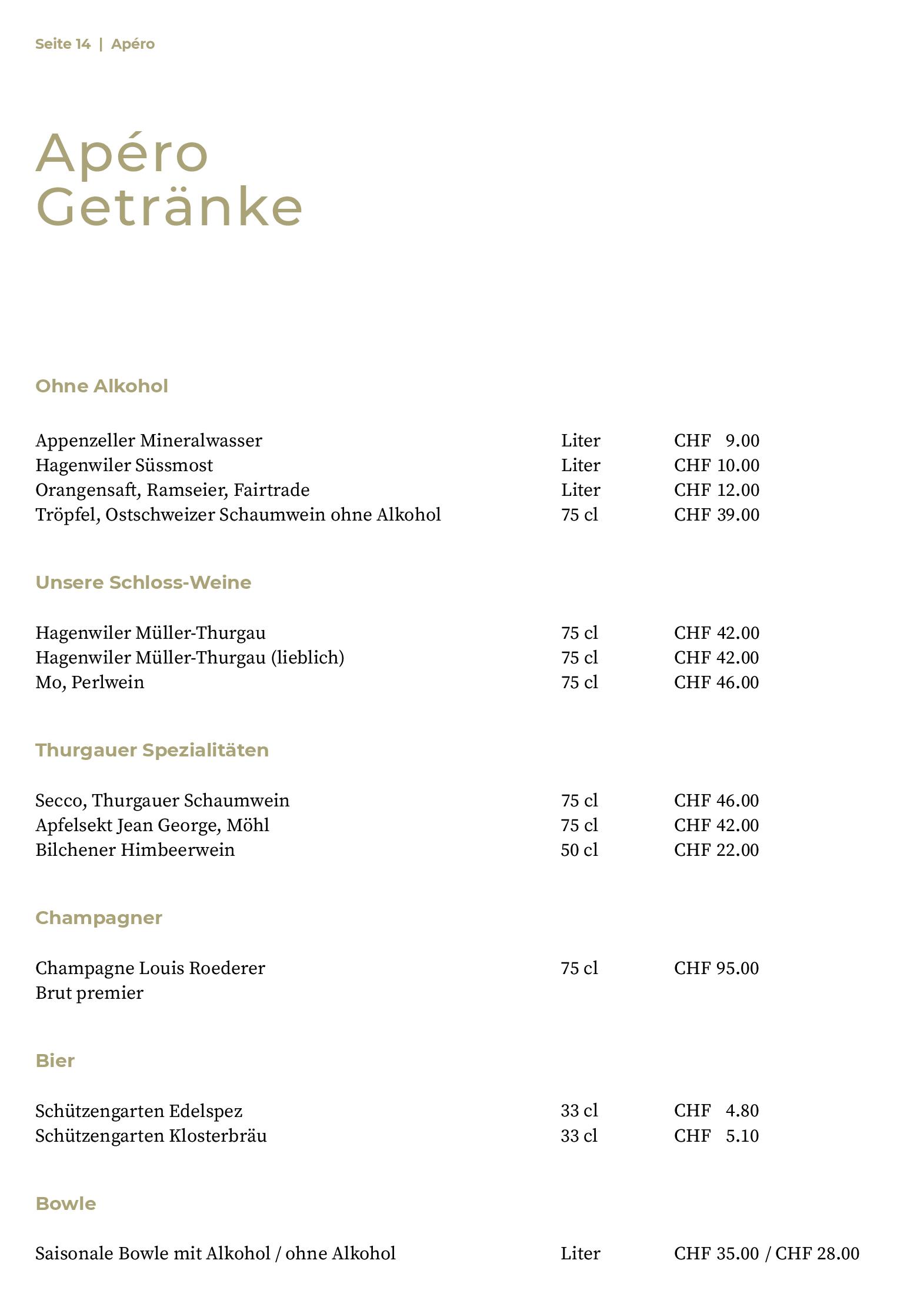 Speisekarte Wasserschloss Hagenwil Restaurant in Amriswil, Seite 4