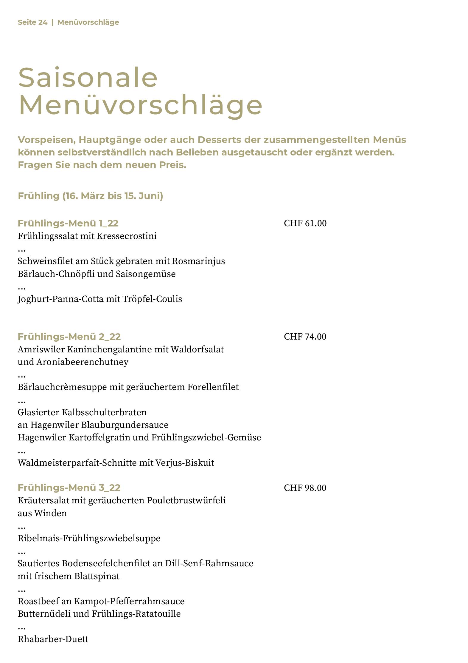 Speisekarte Wasserschloss Hagenwil Restaurant in Amriswil, Seite 26