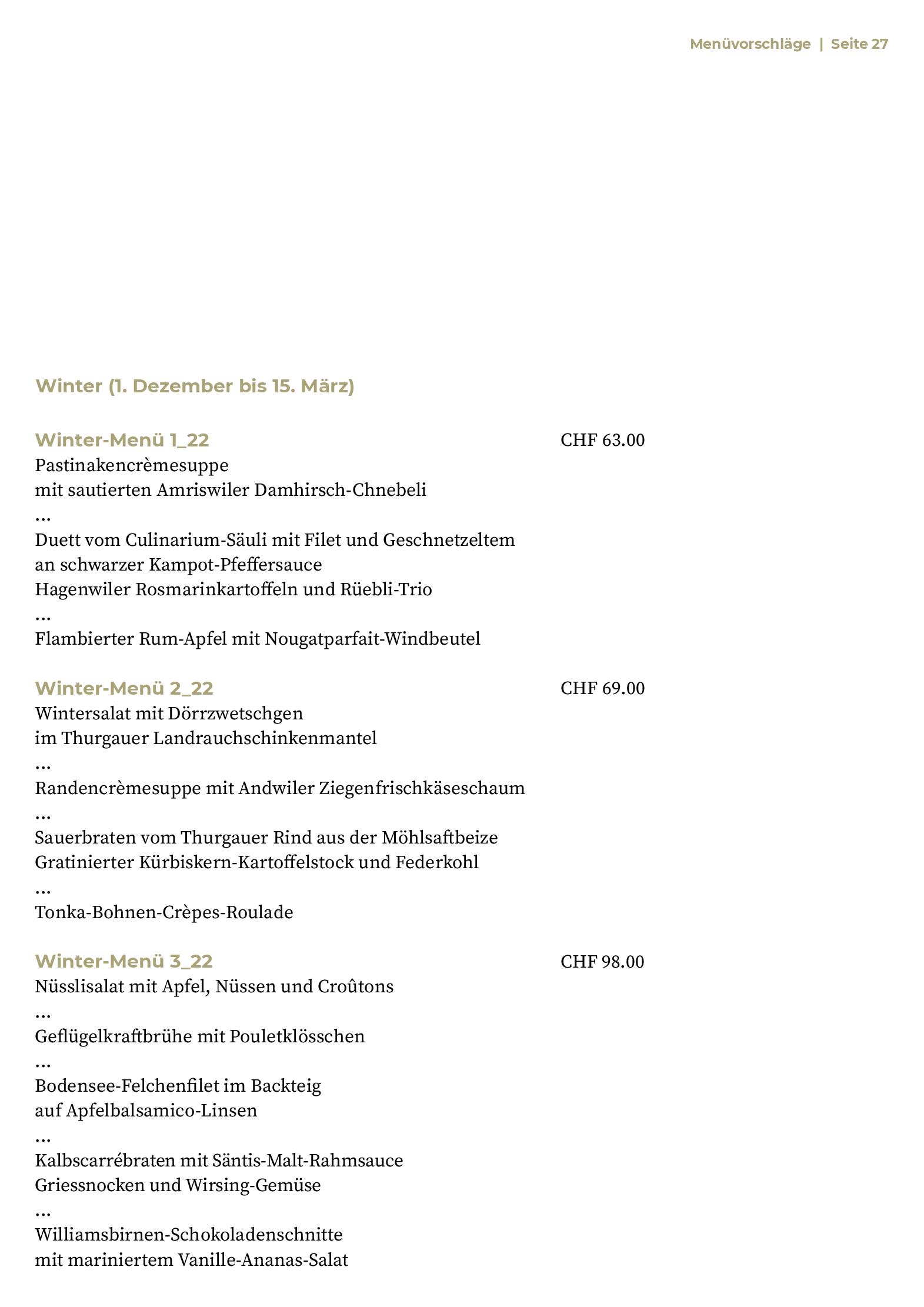 Speisekarte Wasserschloss Hagenwil Restaurant in Amriswil, Seite 16