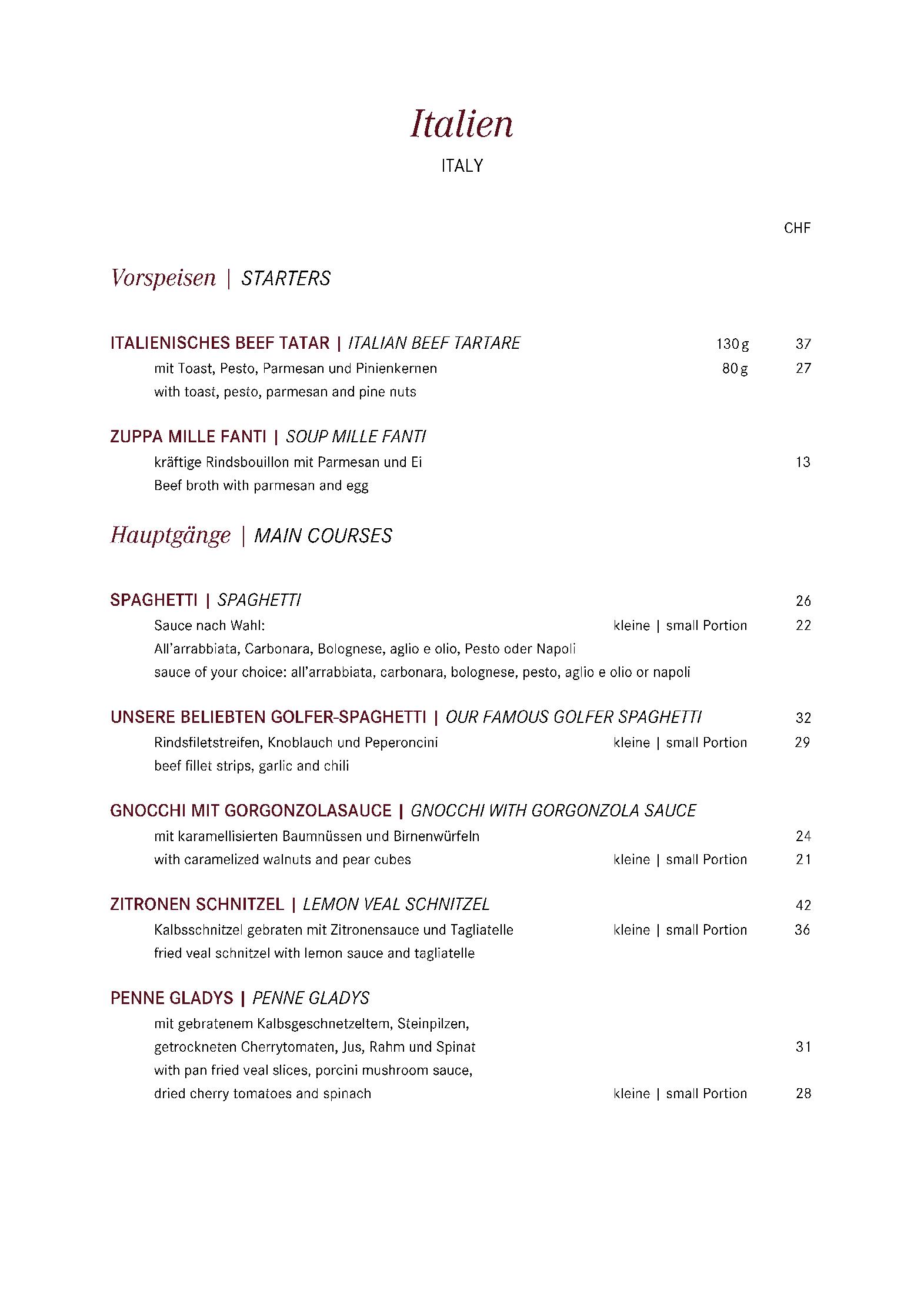 Speisekarte gladys in Bad Ragaz, Seite 34