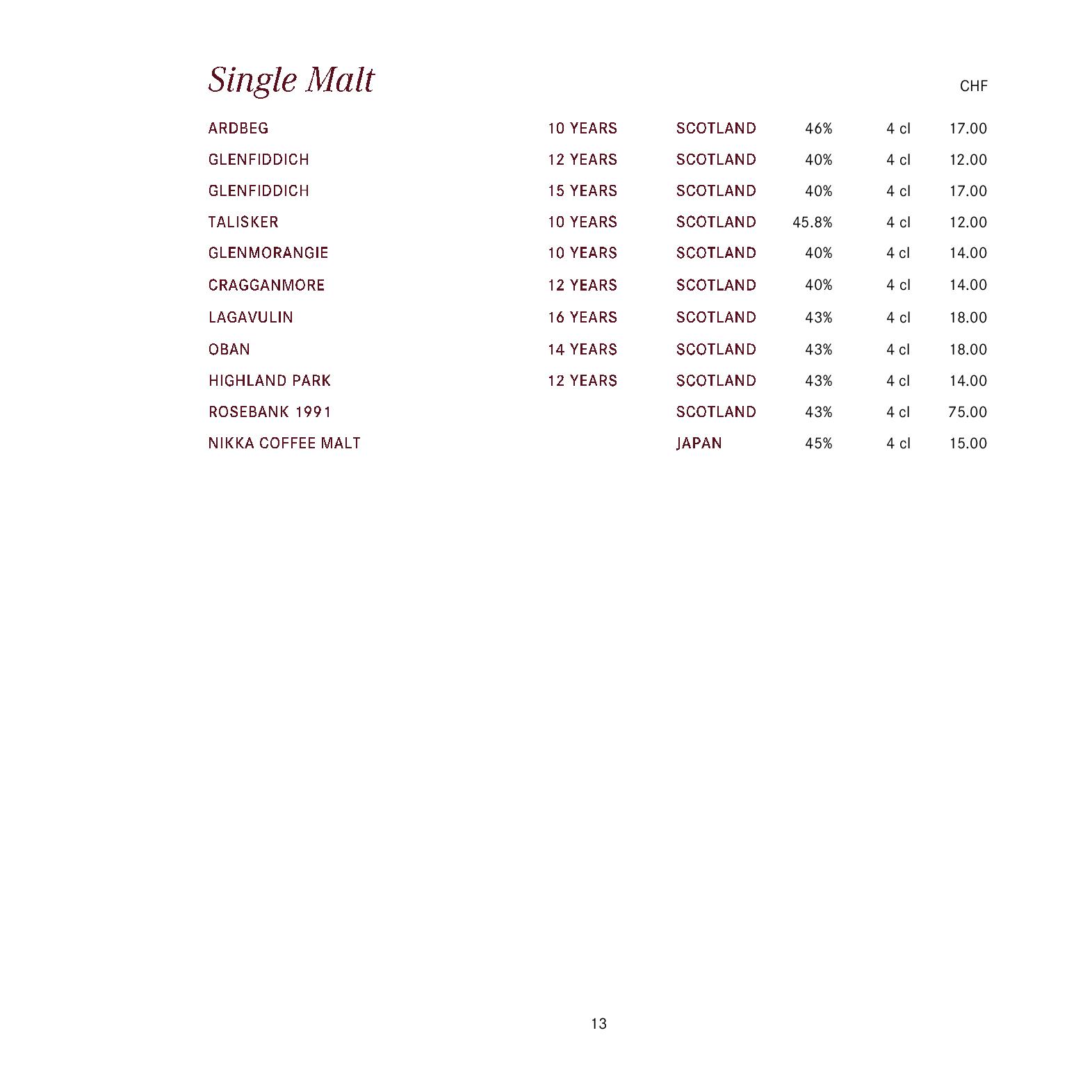 Speisekarte gladys in Bad Ragaz, Seite 1