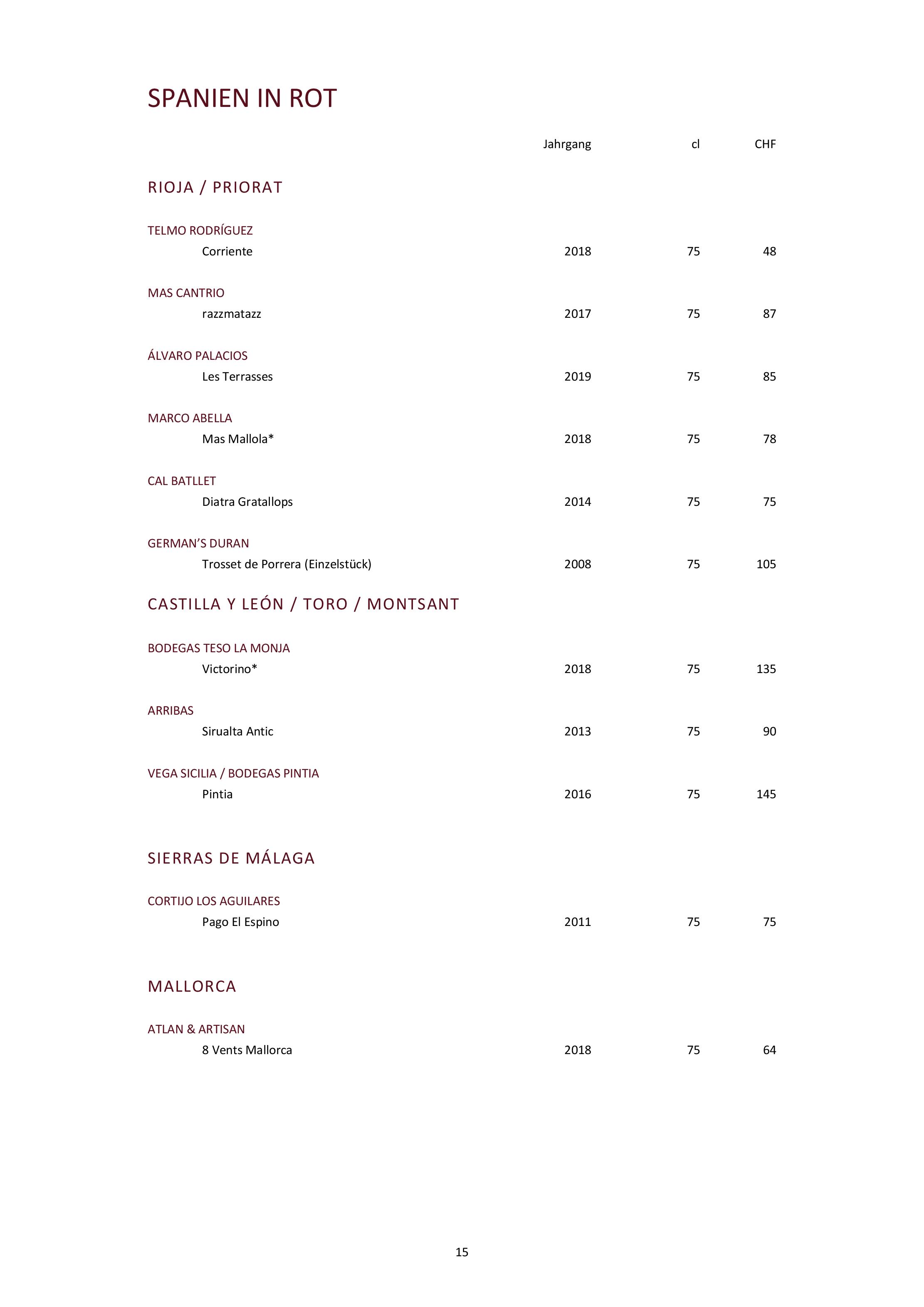 Speisekarte gladys in Bad Ragaz, Seite 39
