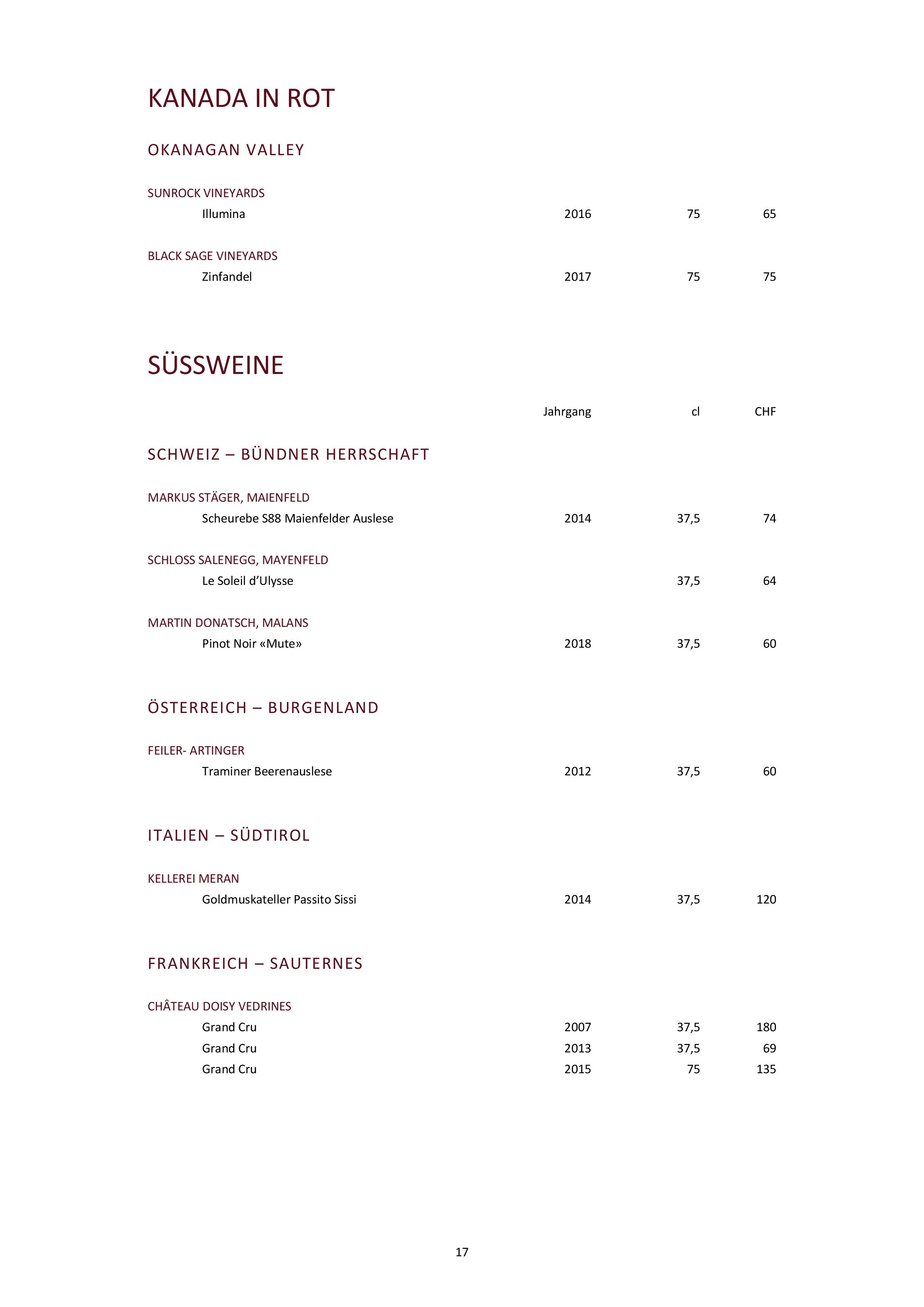 Speisekarte gladys in Bad Ragaz, Seite 41