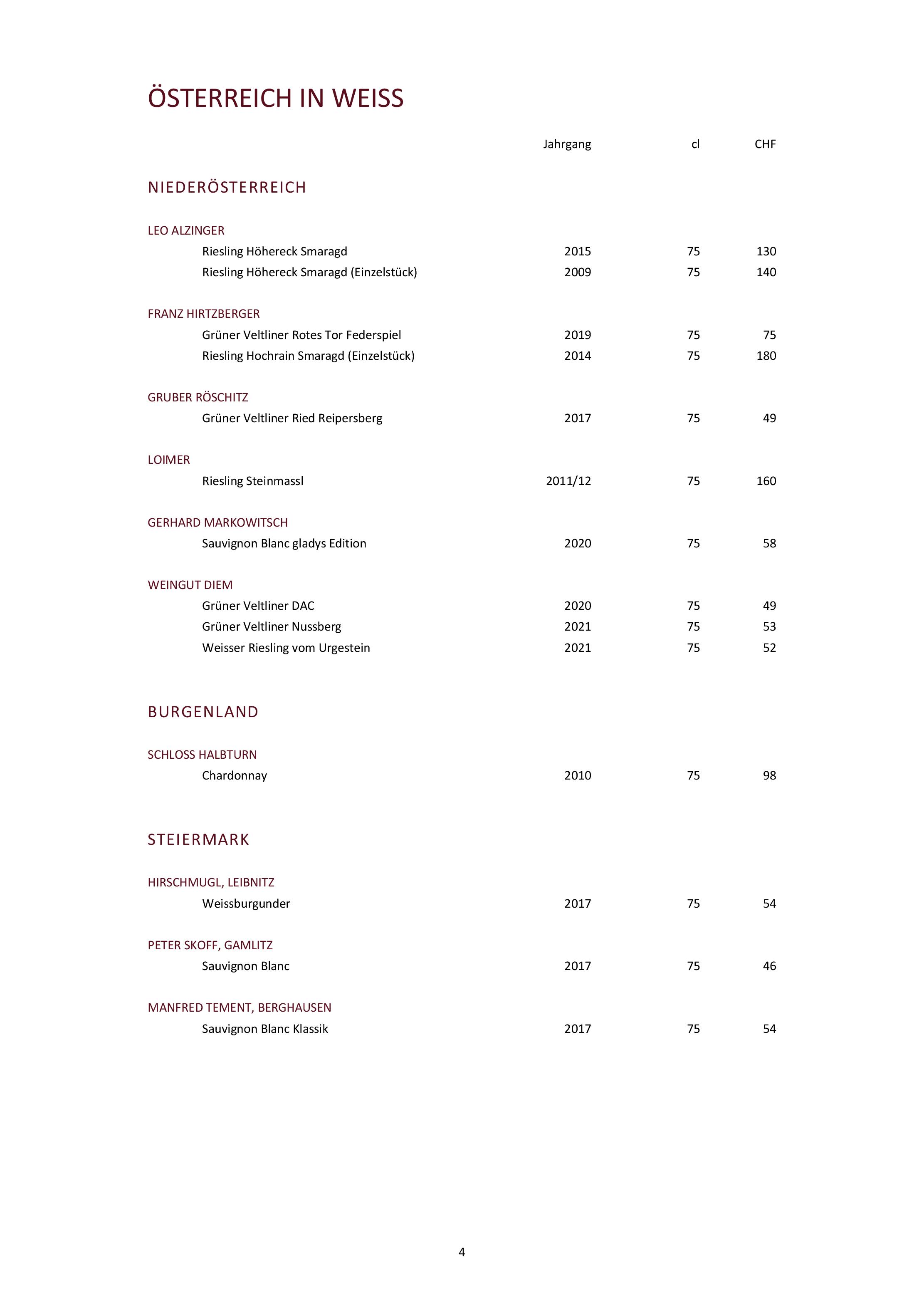 Speisekarte gladys in Bad Ragaz, Seite 19