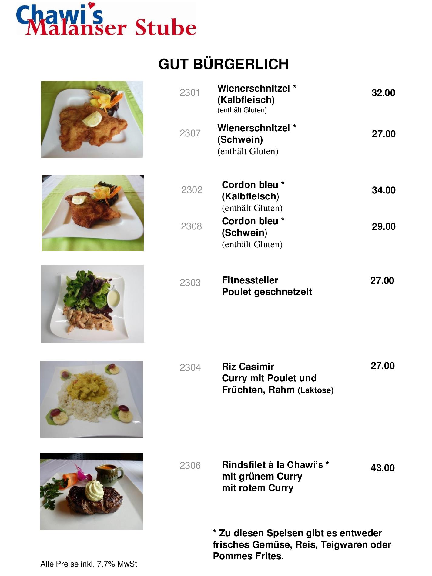Speisekarte Chawi s Malanser Stube in Malans, Seite 15