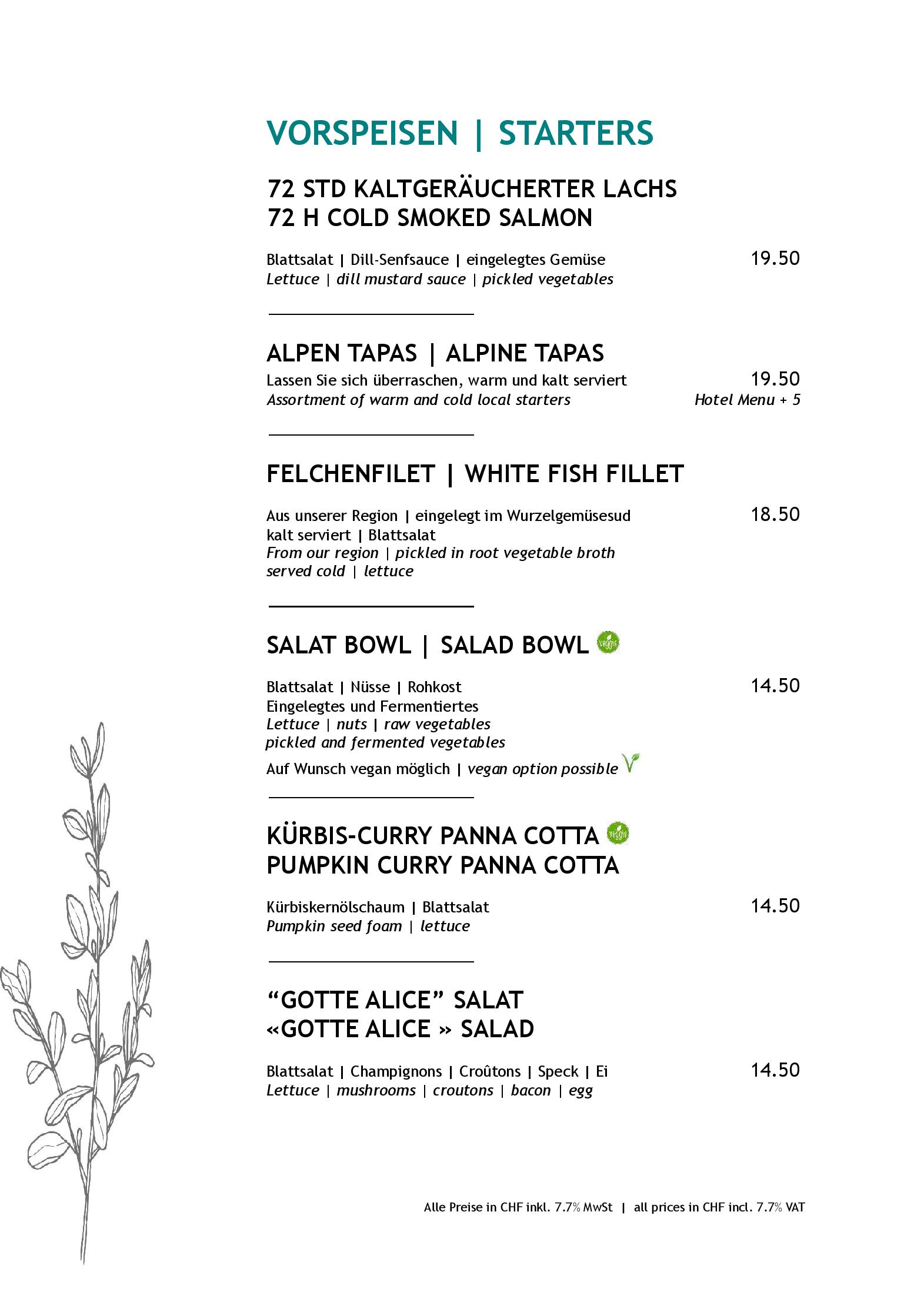 Speisekarte Alpenkräuter Restaurant Bären in Wengen, Seite 7
