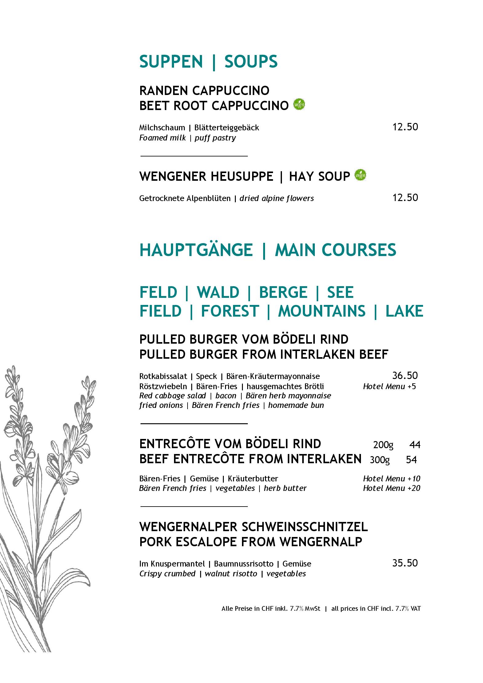 Speisekarte Alpenkräuter Restaurant Bären in Wengen, Seite 6