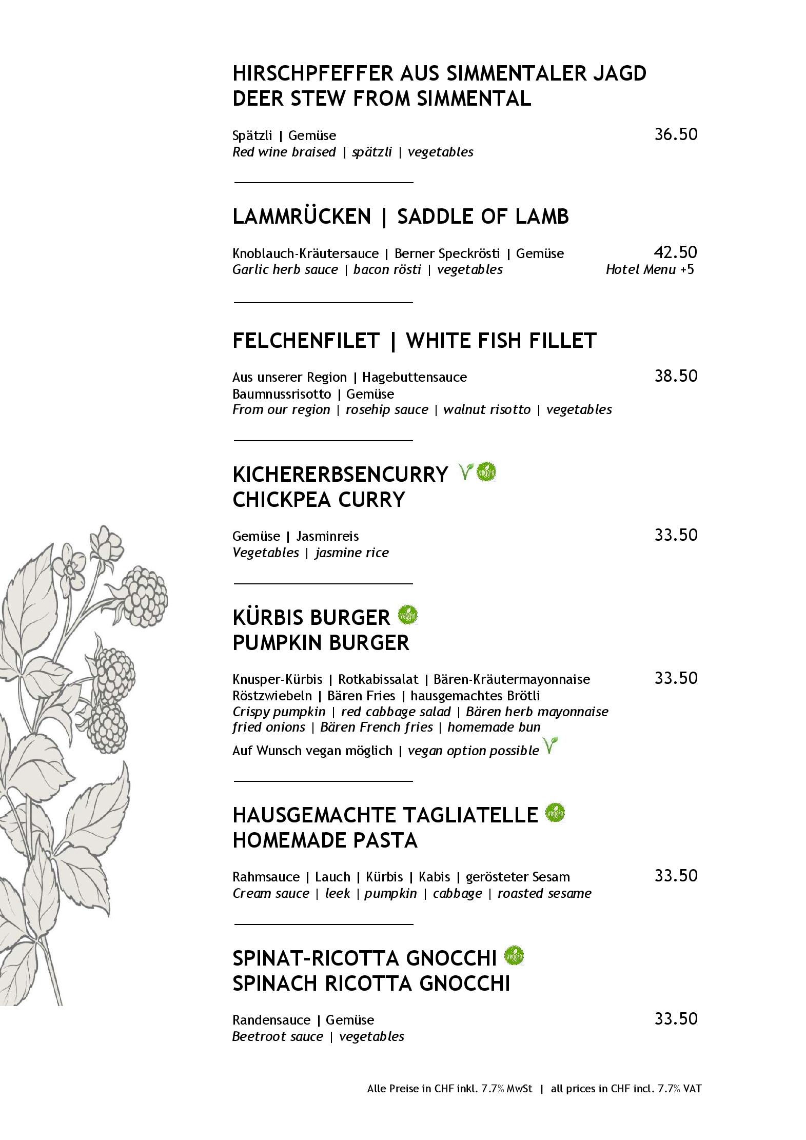 Speisekarte Alpenkräuter Restaurant Bären in Wengen, Seite 5