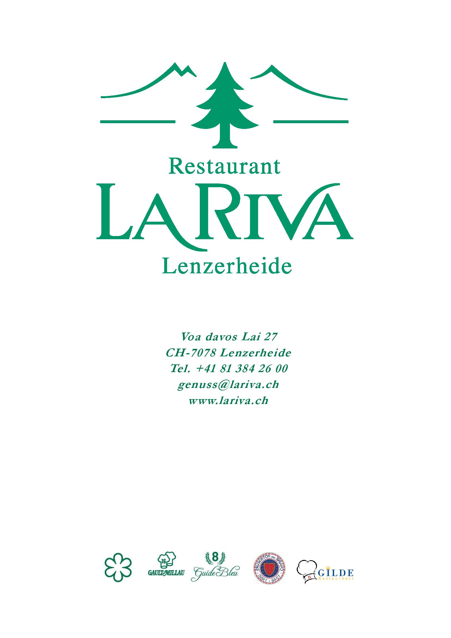 Speisekarte Restaurant La Riva in Lenzerheide, Seite 1