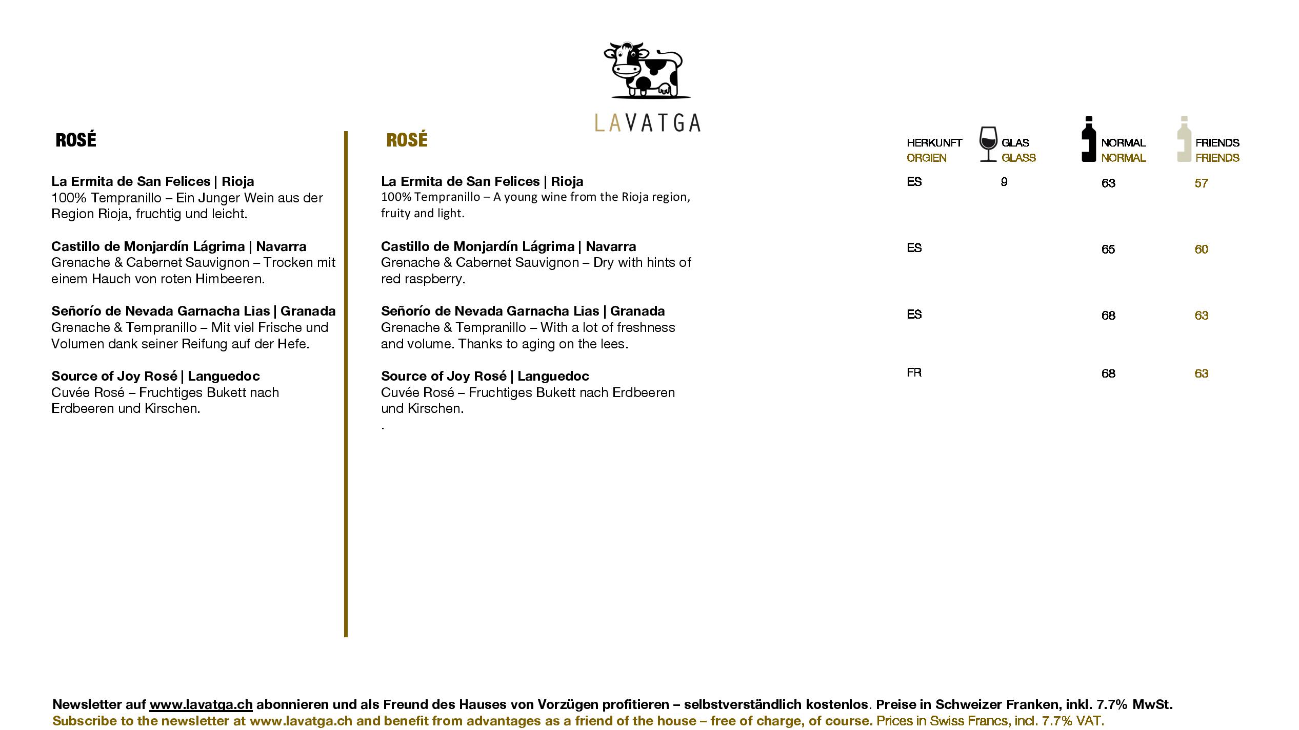 Speisekarte LA VATGA in Lenzerheide, Seite 11