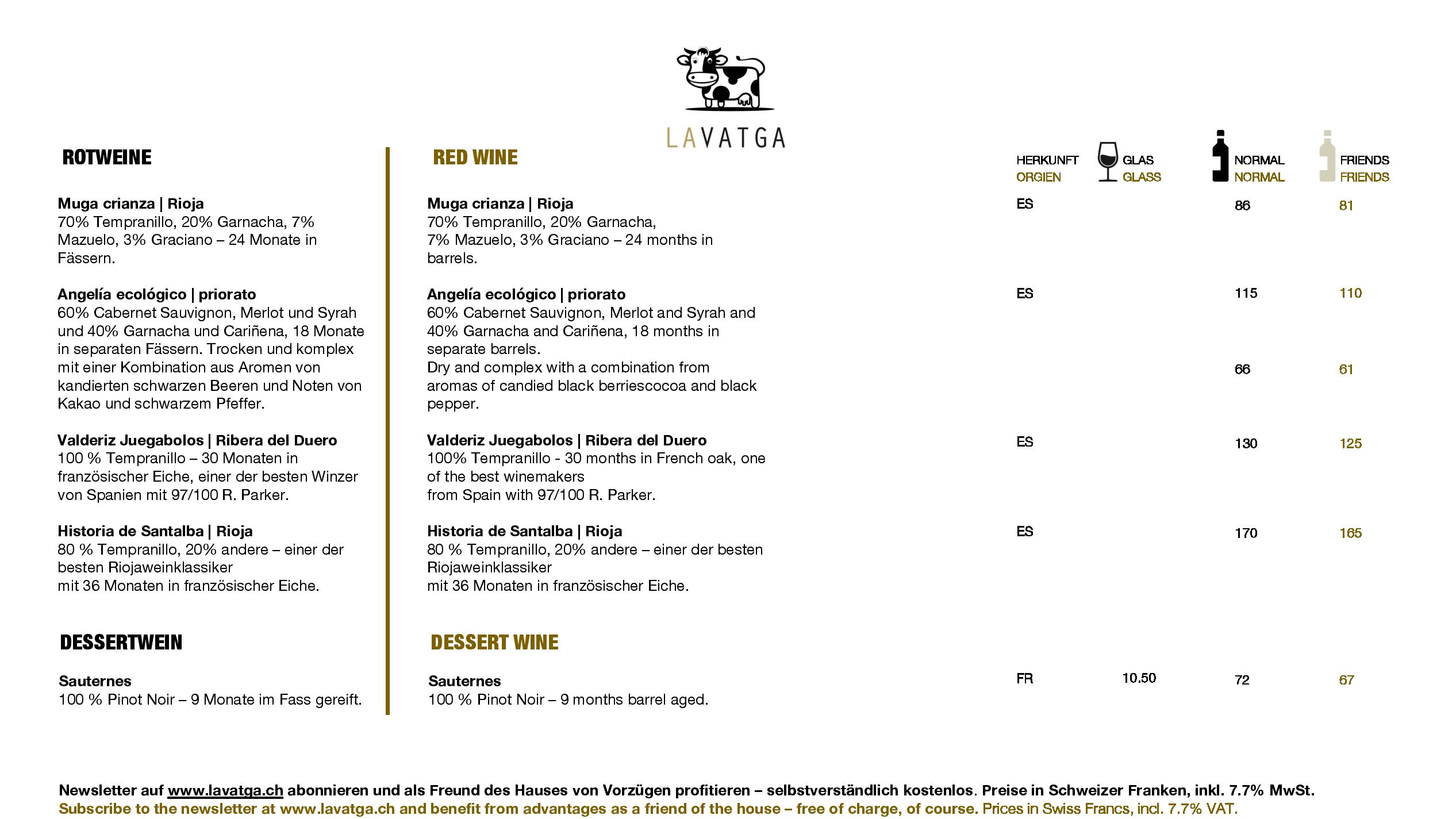 Speisekarte LA VATGA in Lenzerheide, Seite 14