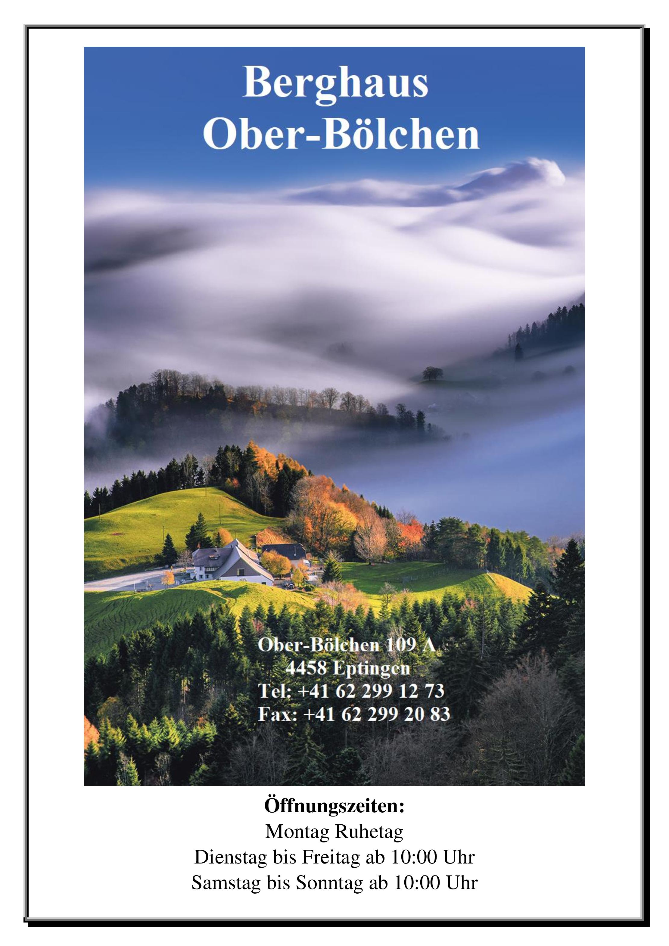 Speisekarte Berghaus Oberbölchen in Eptingen, Seite 1