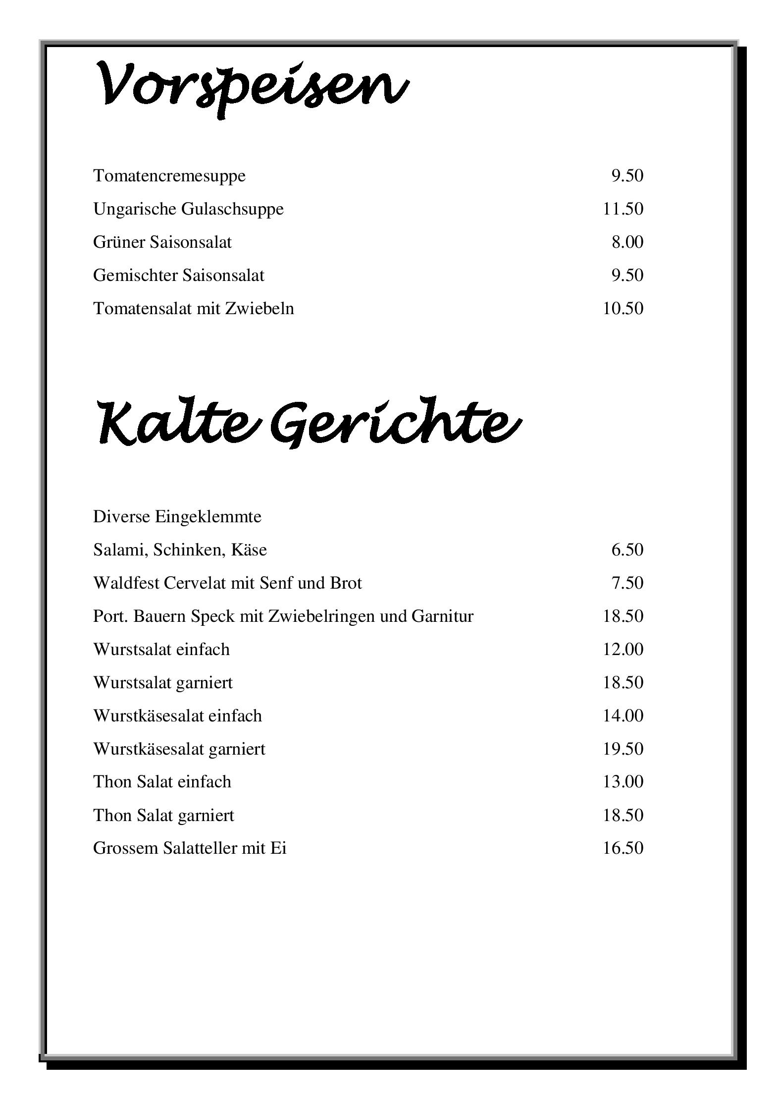Speisekarte Berghaus Oberbölchen in Eptingen, Seite 2