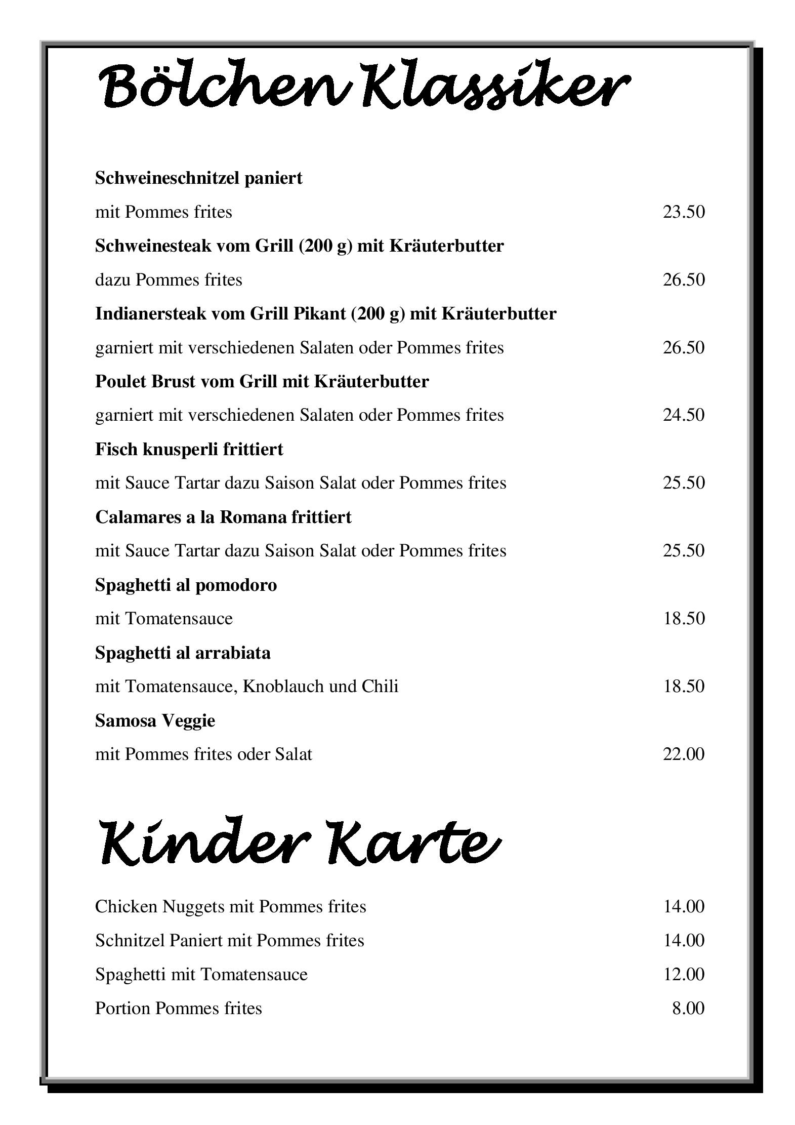 Speisekarte Berghaus Oberbölchen in Eptingen, Seite 3