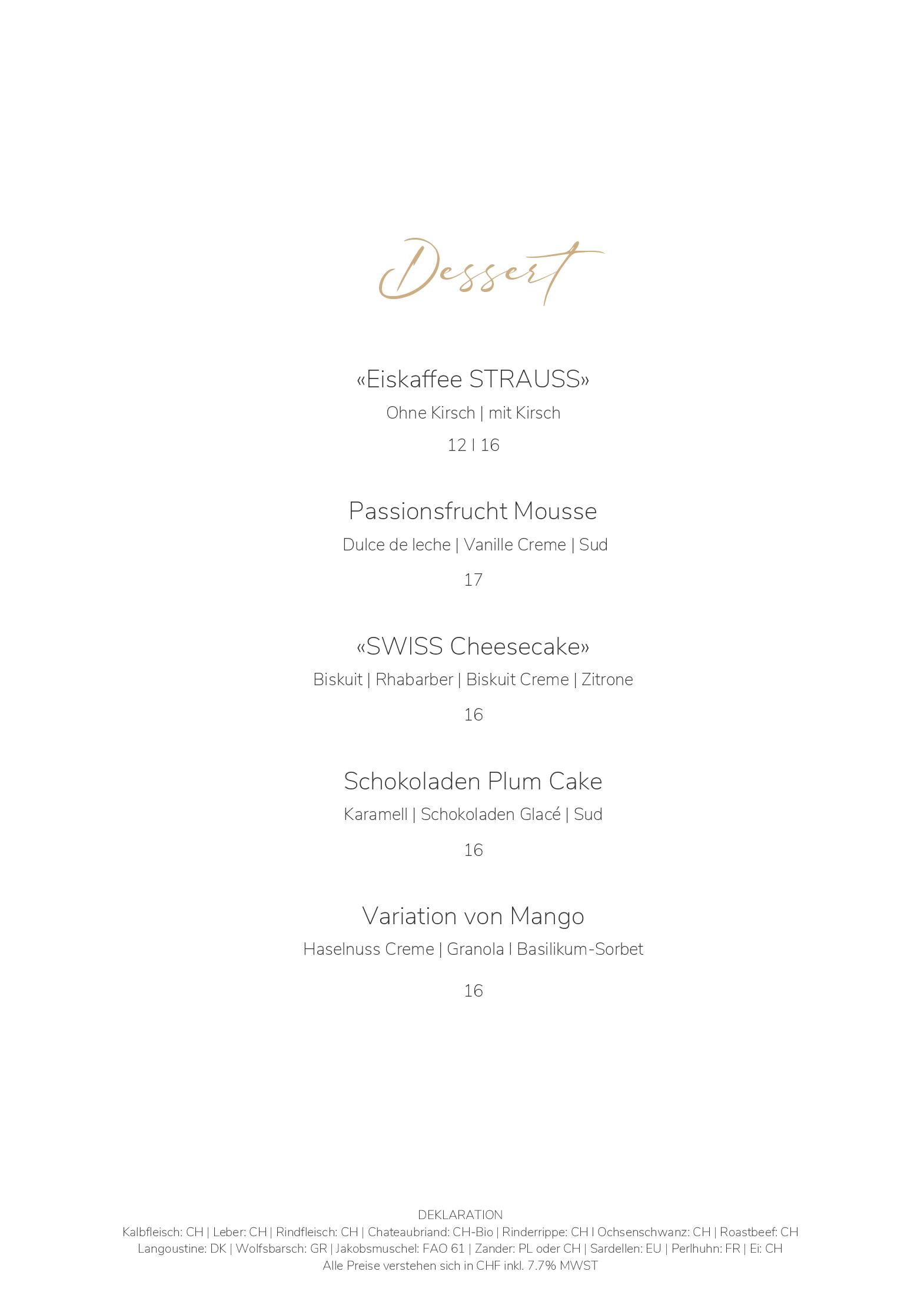 Speisekarte STRAUSS | Restaurant | Vineria & Bar in Winterthur, Seite 1