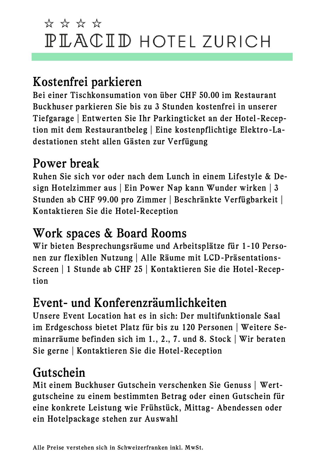 Speisekarte Buckhuser Restaurant in Zürich altstetten, Seite 11