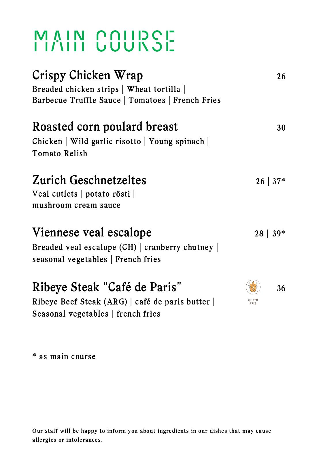 Speisekarte Buckhuser Restaurant in Zürich altstetten, Seite 5