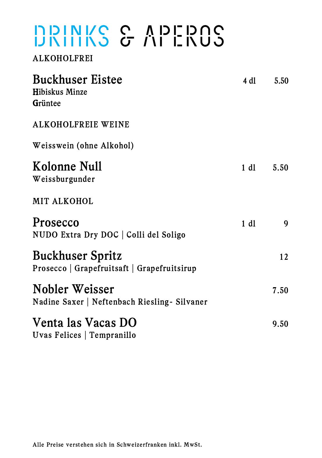 Speisekarte Buckhuser Restaurant in Zürich altstetten, Seite 17