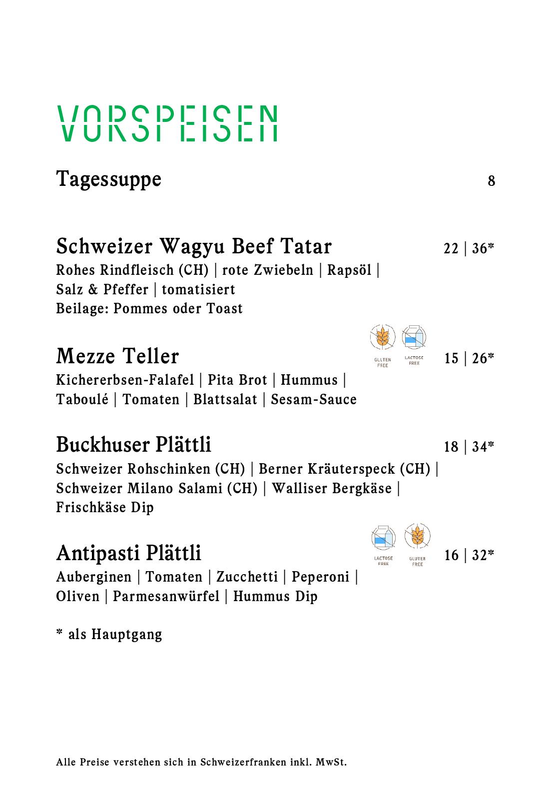 Speisekarte Buckhuser Restaurant in Zürich altstetten, Seite 19