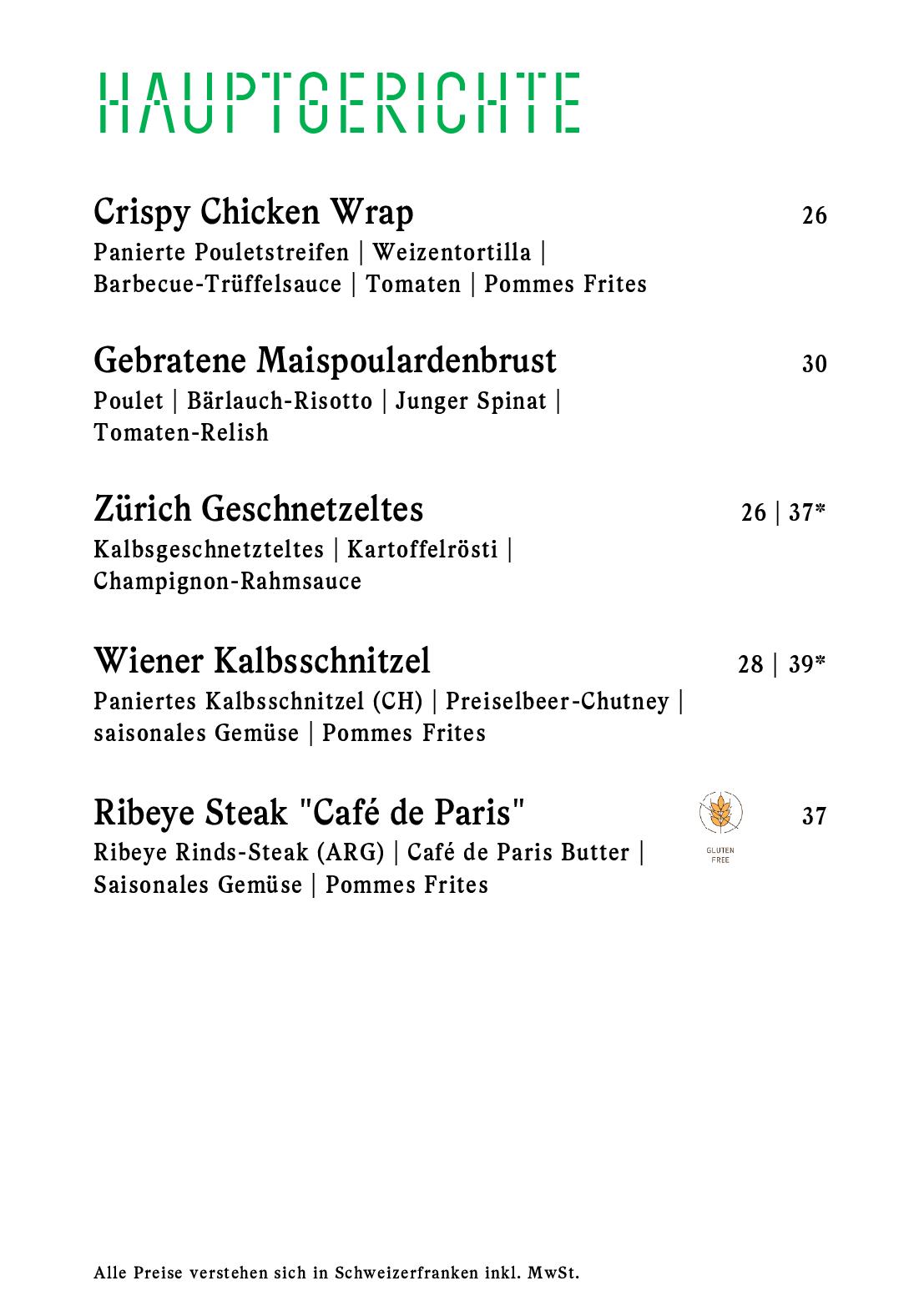 Speisekarte Buckhuser Restaurant in Zürich altstetten, Seite 15