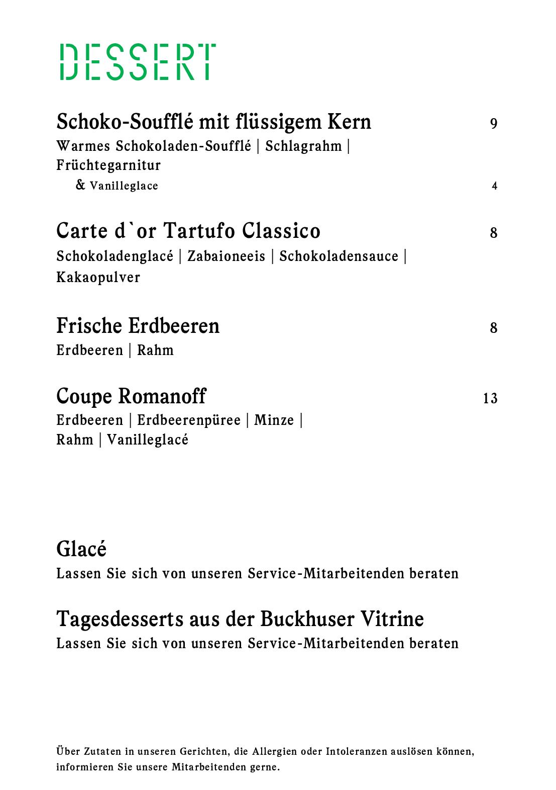 Speisekarte Buckhuser Restaurant in Zürich altstetten, Seite 12