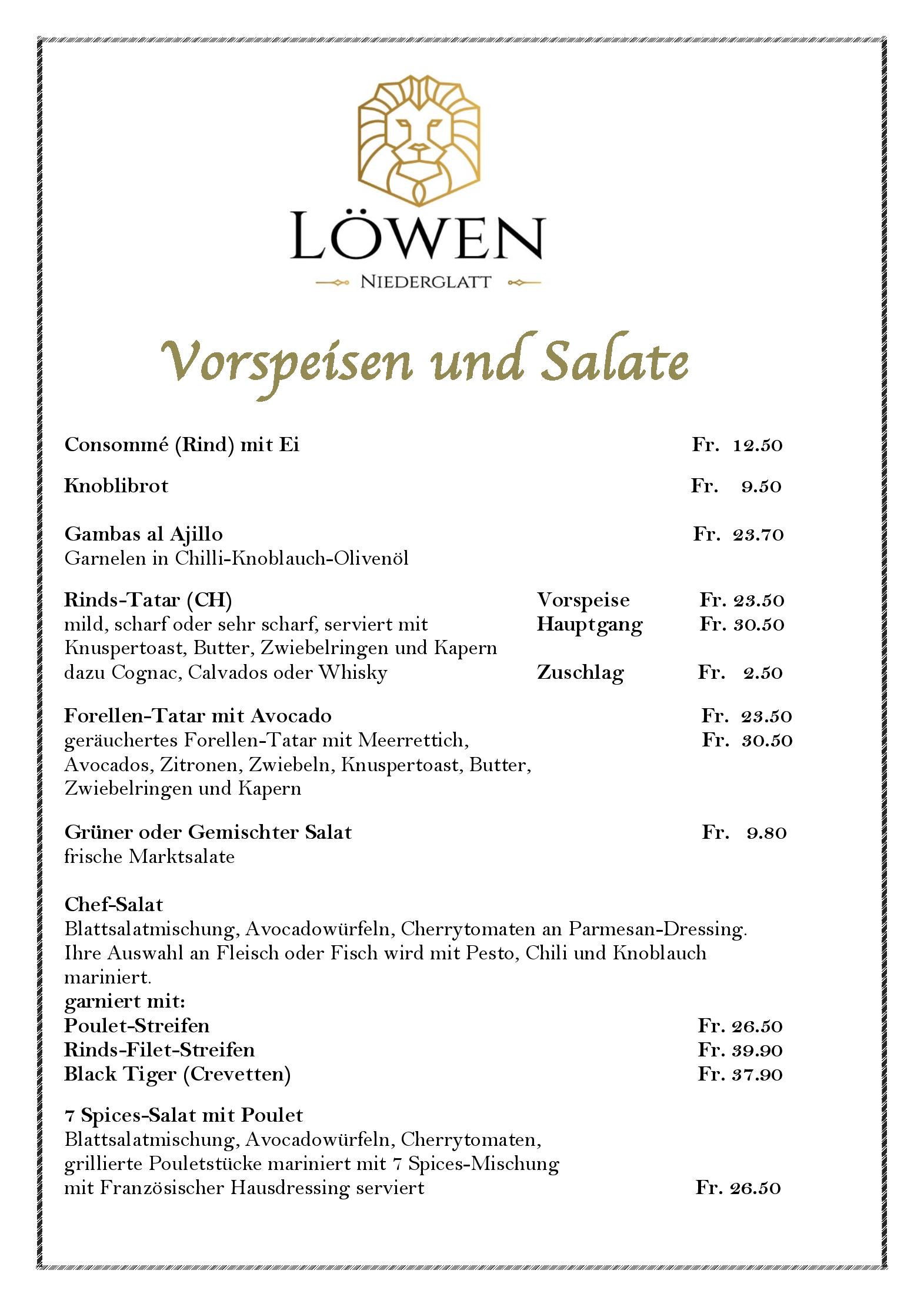 Speisekarte Löwen Niederglatt in Niederglatt, Seite 6