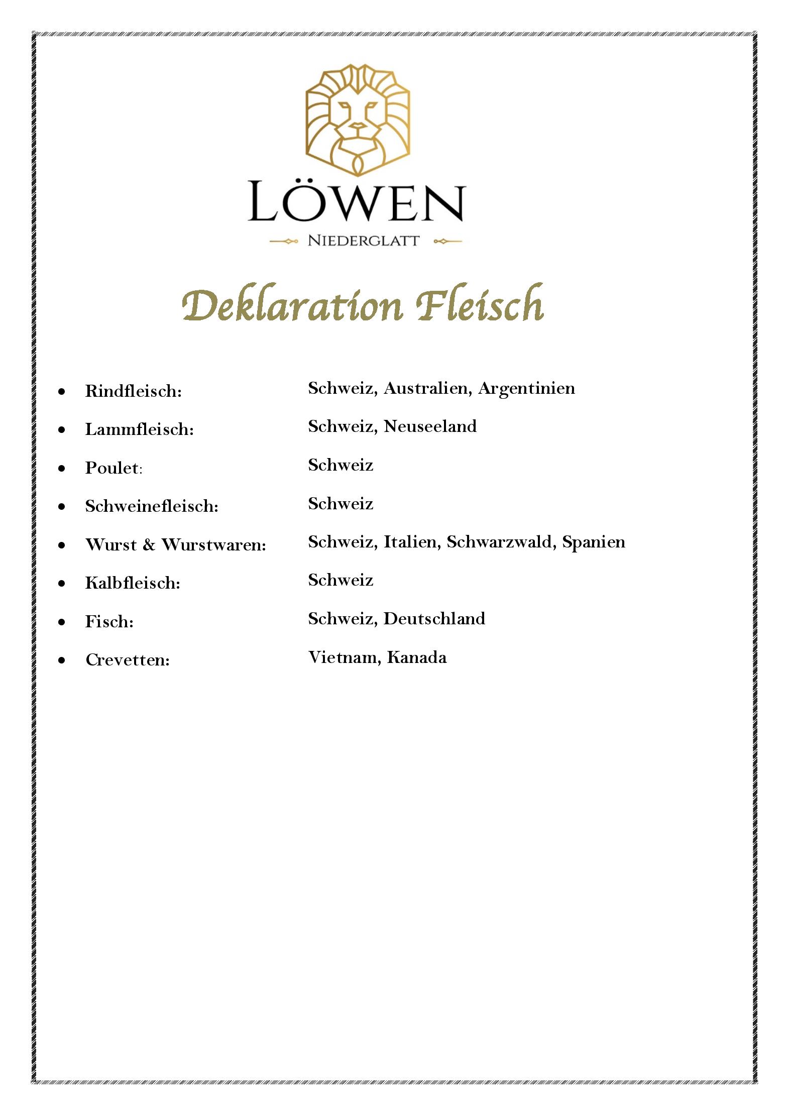 Speisekarte Löwen Niederglatt in Niederglatt, Seite 1