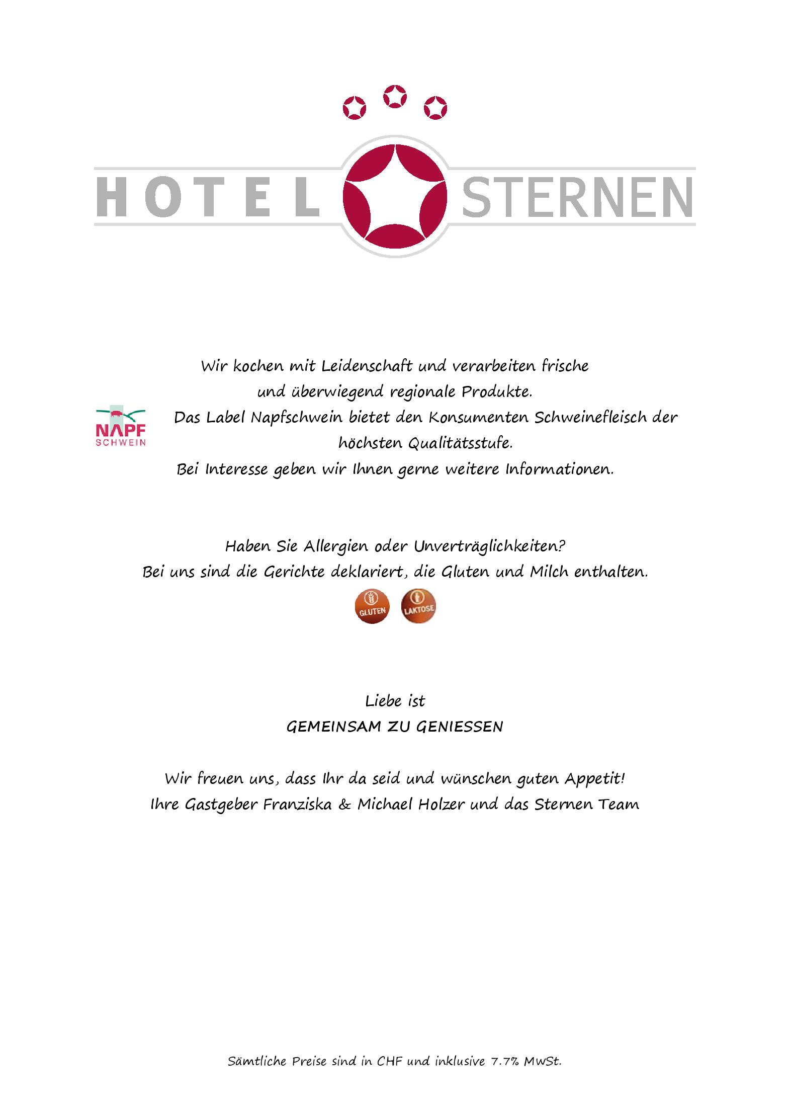 Speisekarte Restaurant Sternen Koniz in Koeniz, Seite 1