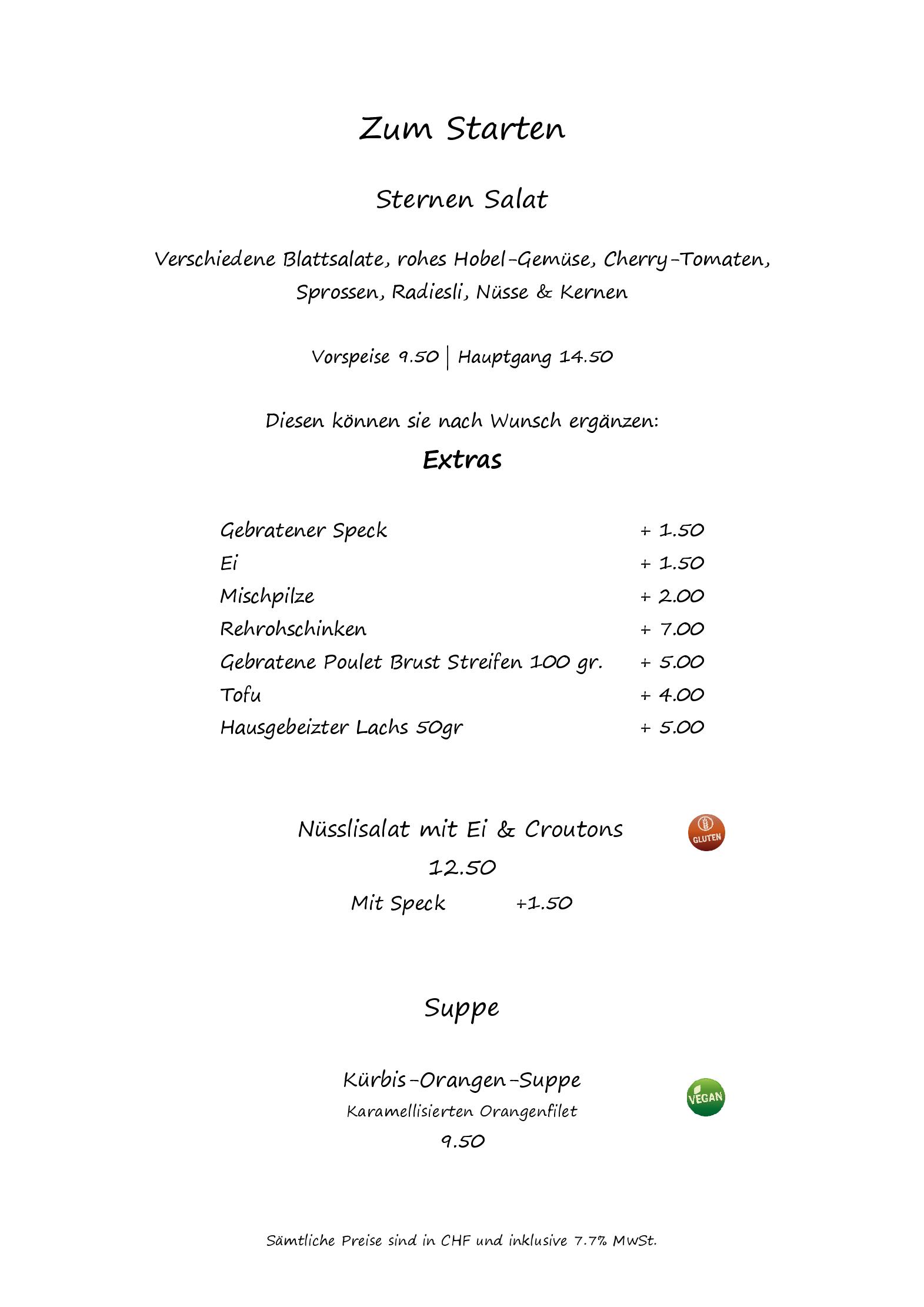 Speisekarte Restaurant Sternen Koniz in Koeniz, Seite 2