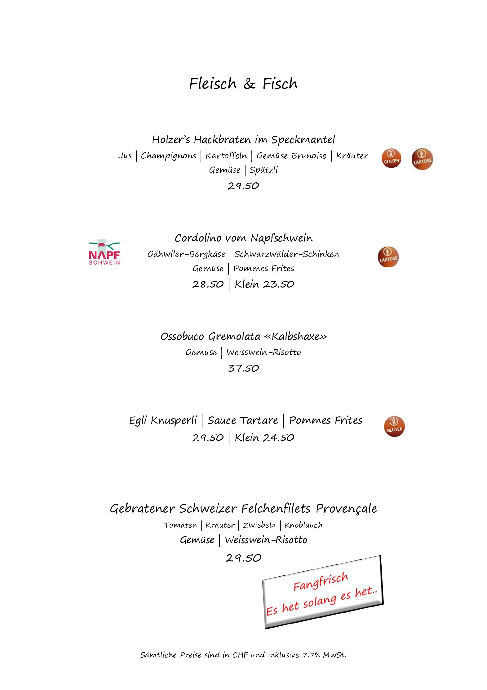 Speisekarte Restaurant Sternen Koniz in Koeniz, Seite 5