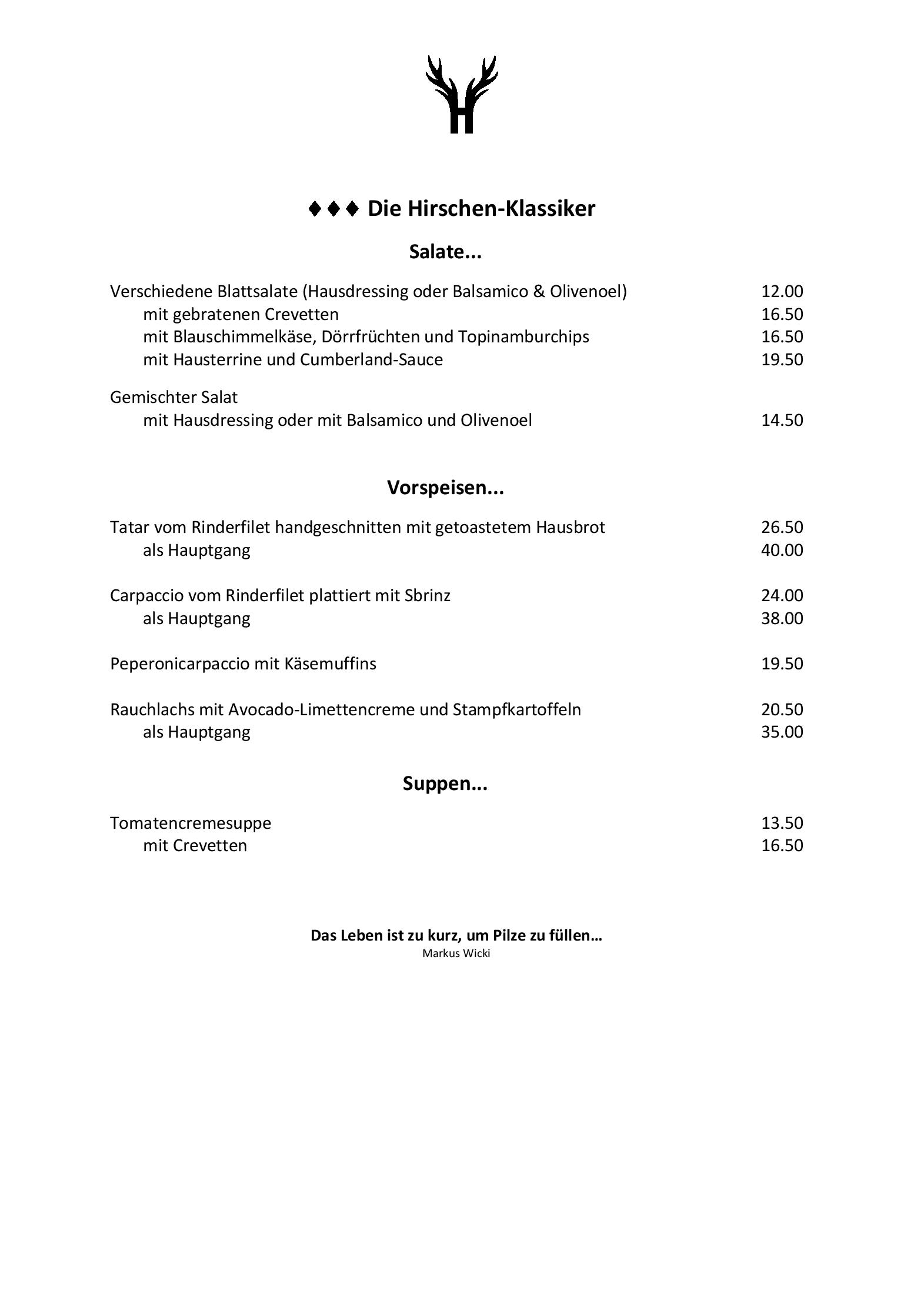 Speisekarte Hirschen Oberkirch in Oberkirch LU, Seite 1