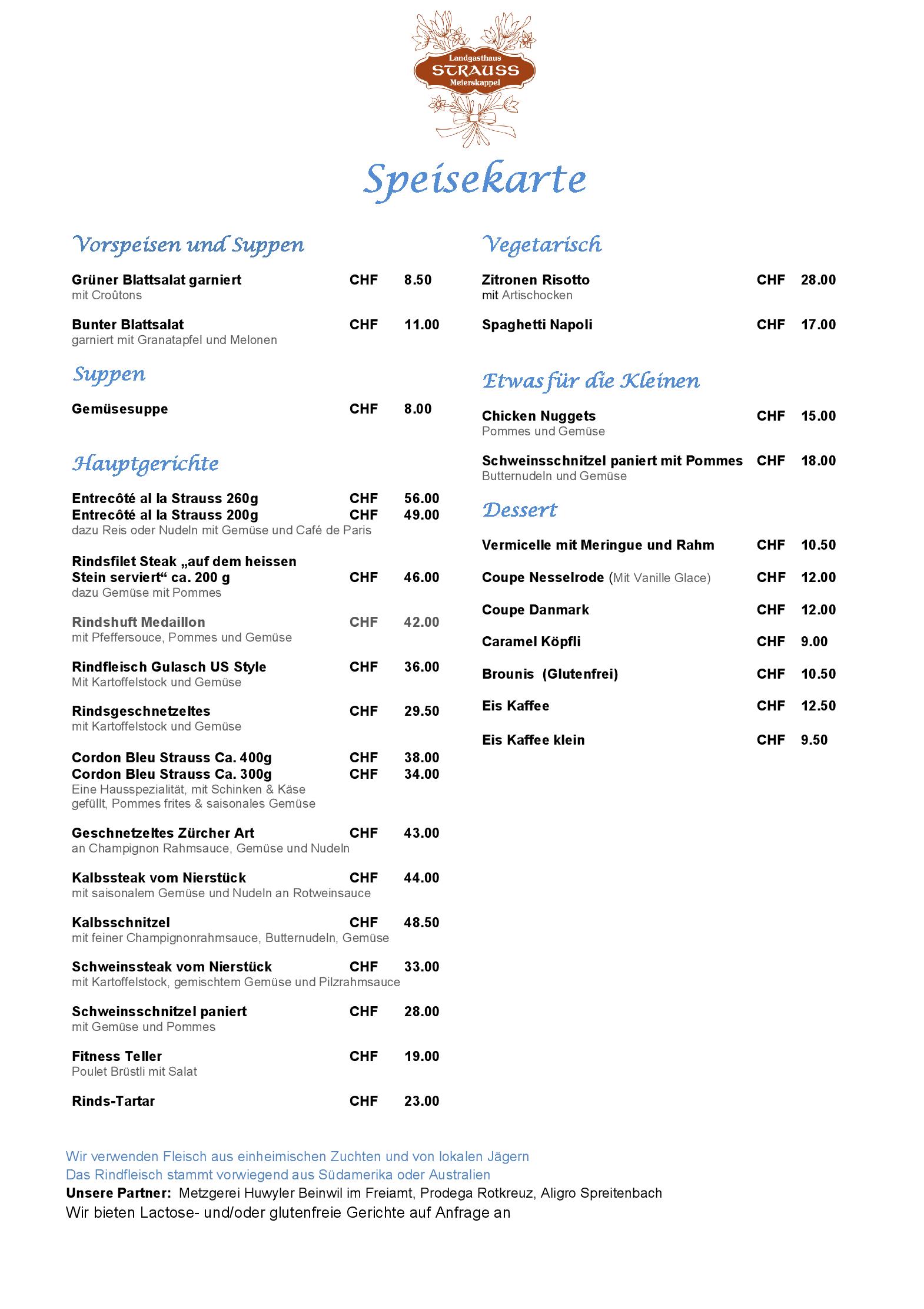 Speisekarte Landgasthaus-Strauss in Meierskappel, Seite 2