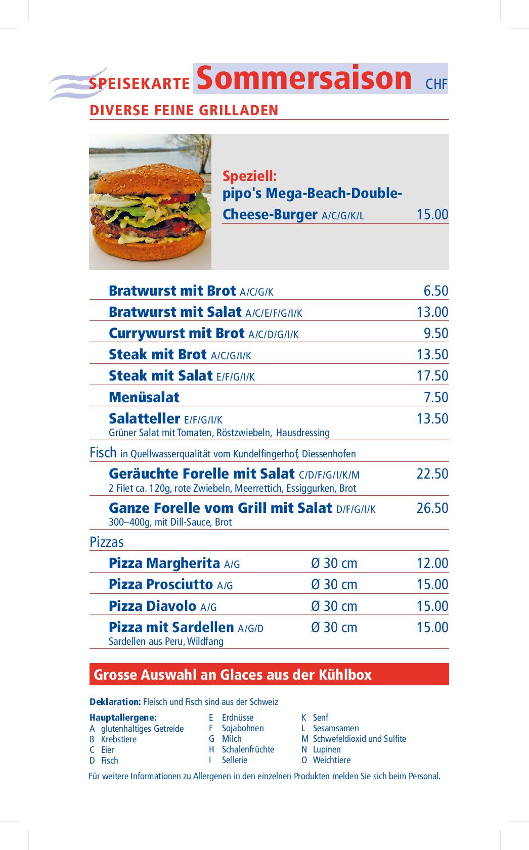Speisekarte pipo's BAR  in Berlingen, Seite 1