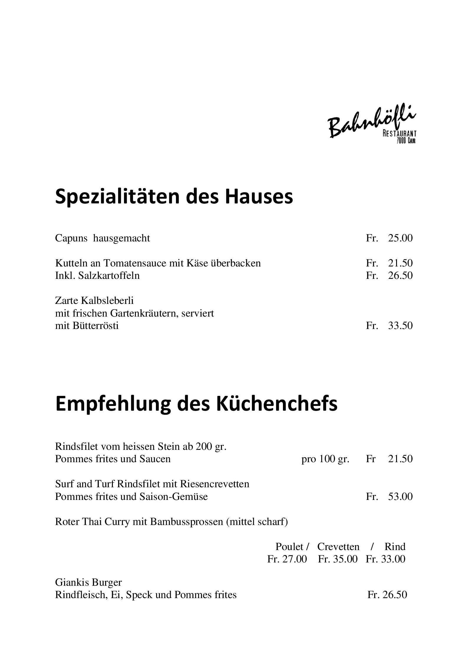 Speisekarte Bahnhoefli in  Chur, Seite 15